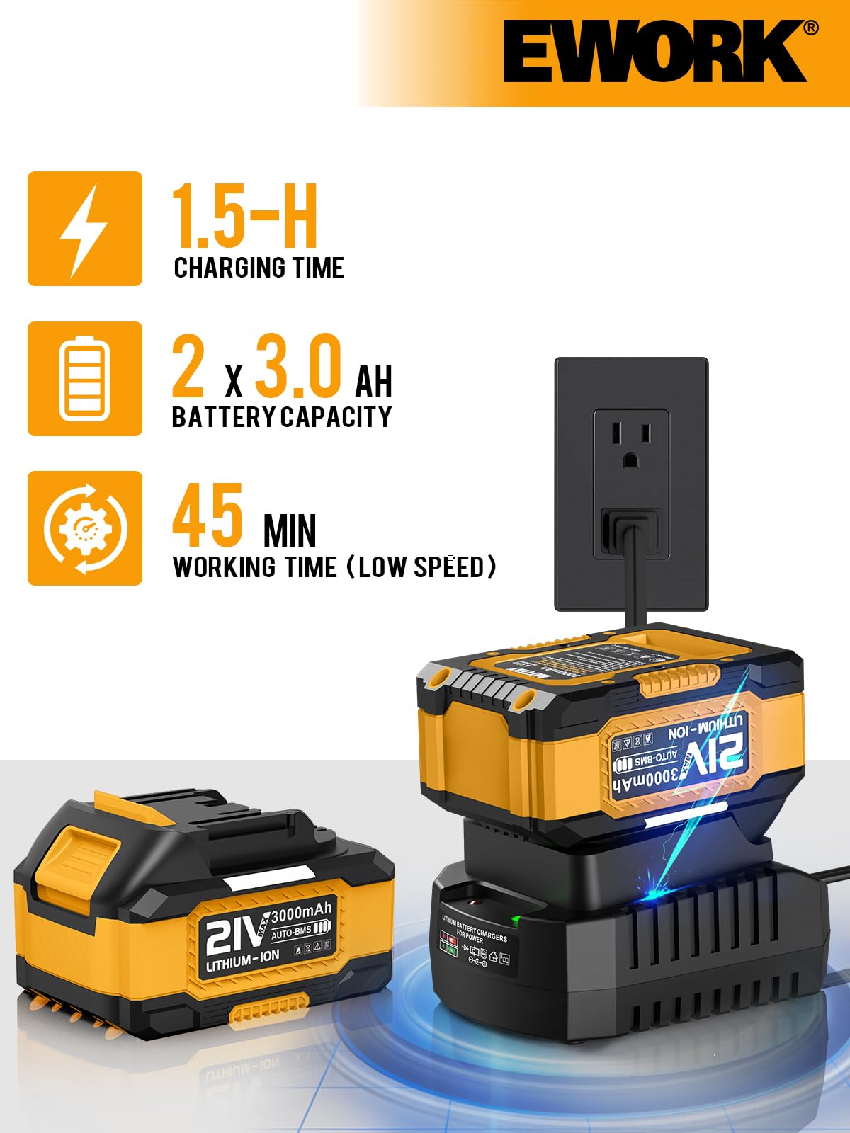21V Cordless Leaf Blower with 2x 3.0Ah Batteries & Fast Charger - Variable Speed & Turbo Mode - Lightweight Battery Powered Handheld Leaf Blower for Lawn Care, Yard Cleaning, Patio, Driveway & Garden Maintenance