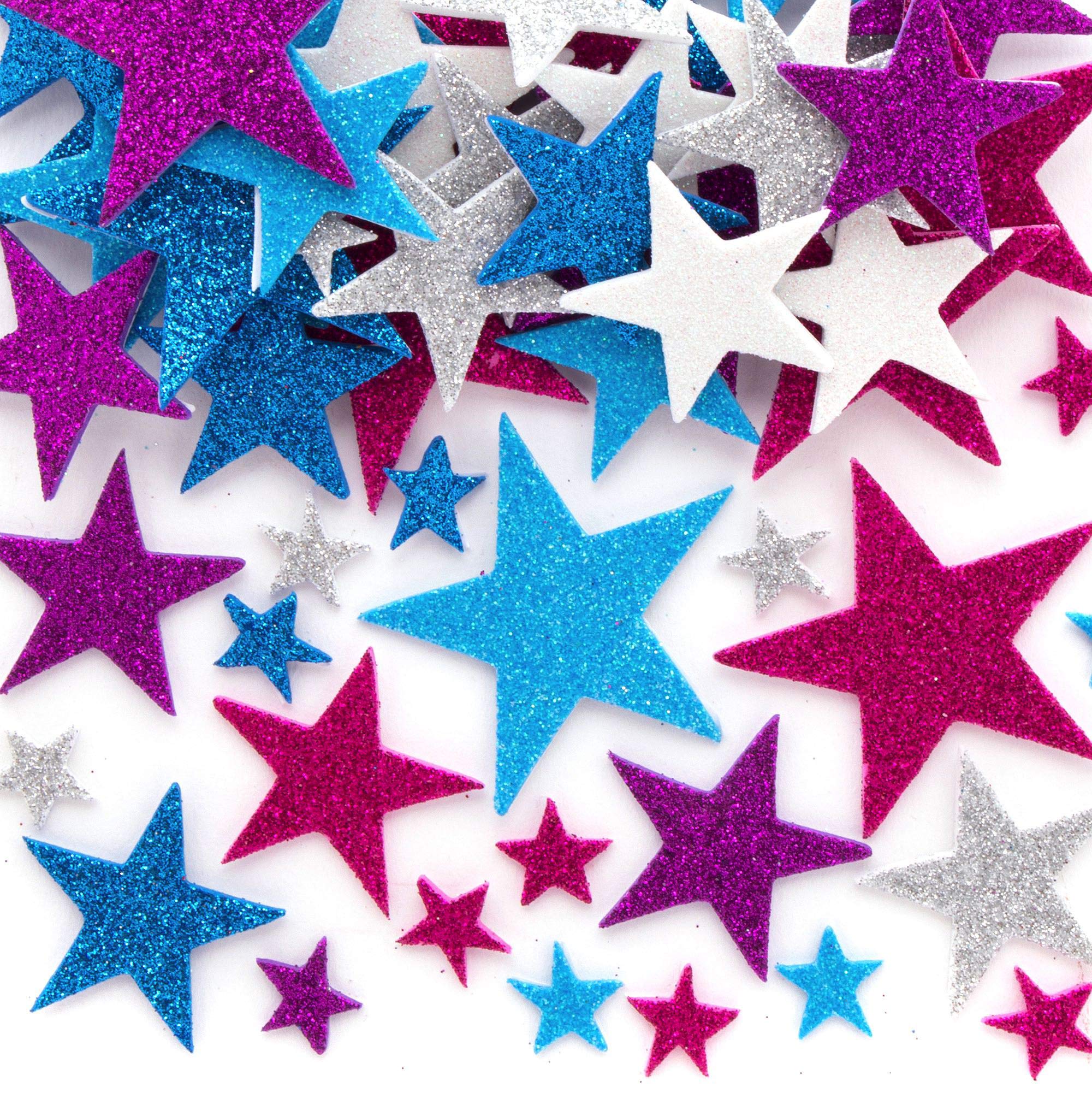Baker Ross AX435 Winter Glitter Star Foam Stickers - Pack of 195, Kids Craft Stickers for Christmas Cards, DIY Scrapbooking, School Projects & Holiday Decorations - Perfect for Children's Arts and Crafts Activities