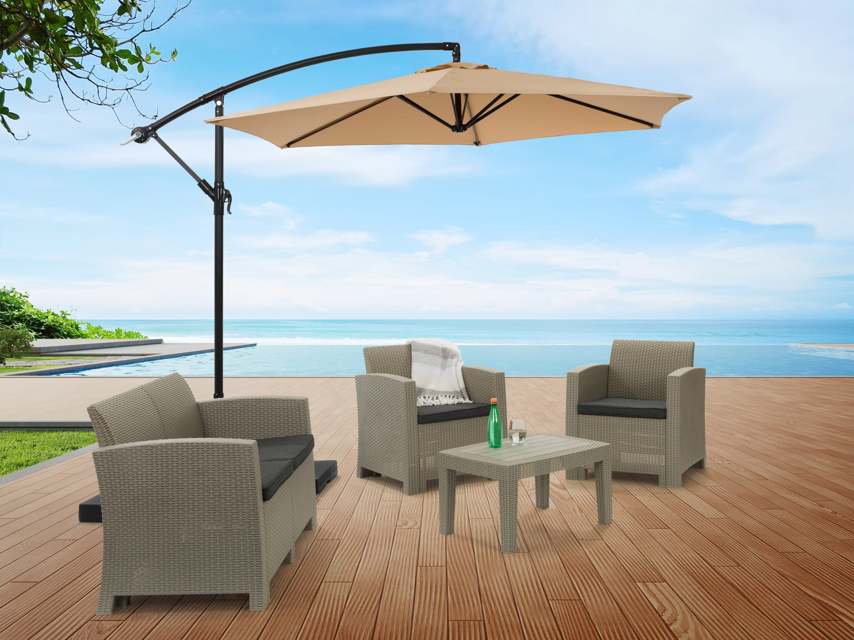 9ft Taupe Cantilever Umbrella - Patio Outdoor Sun Shade with Adjustable Tilt, Windproof Design for Garden, Poolside, and Backyard Relaxation