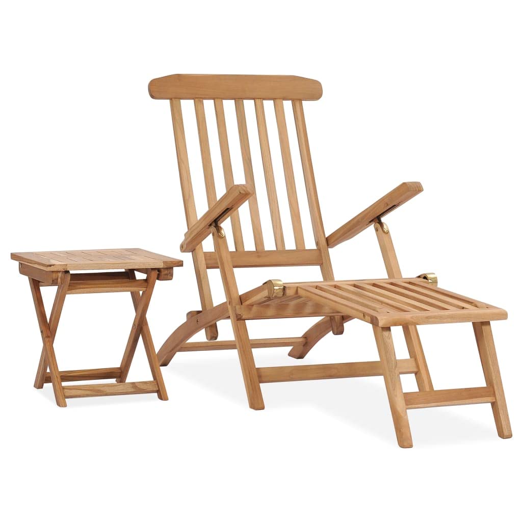 Premium WELLIKEA Teak Wood Patio Deck Chair with Adjustable Footrest & Side Table - Outdoor Lounge Furniture for Poolside, Garden, and Backyard Relaxation