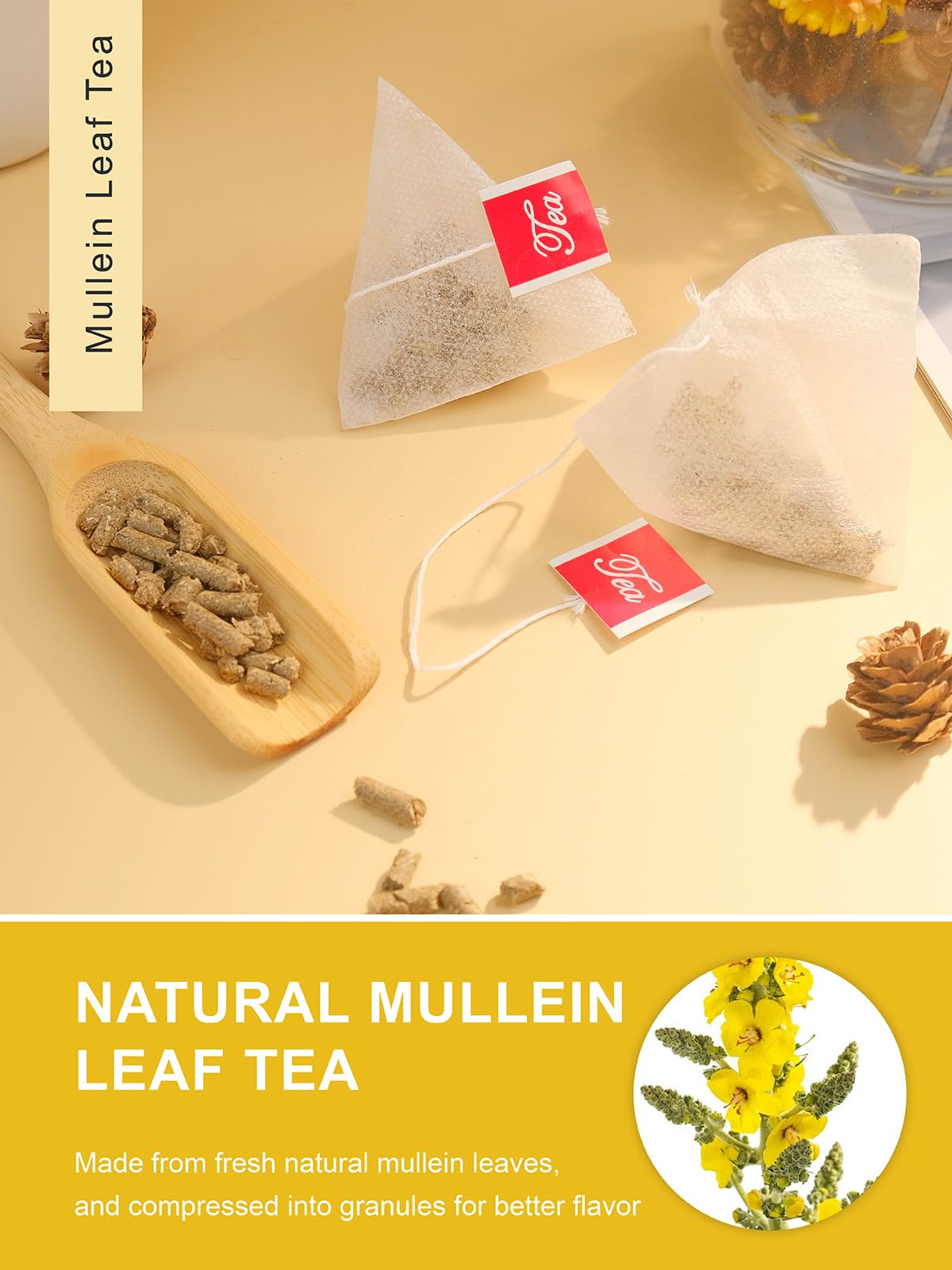 Organic Mullein Leaf Tea Bags 30 Count - 100% Natural Caffeine-Free Herbal Tea for Respiratory Support & Relaxation - Perfect for Cold Season, Evening Soothing, and Wellness Rituals