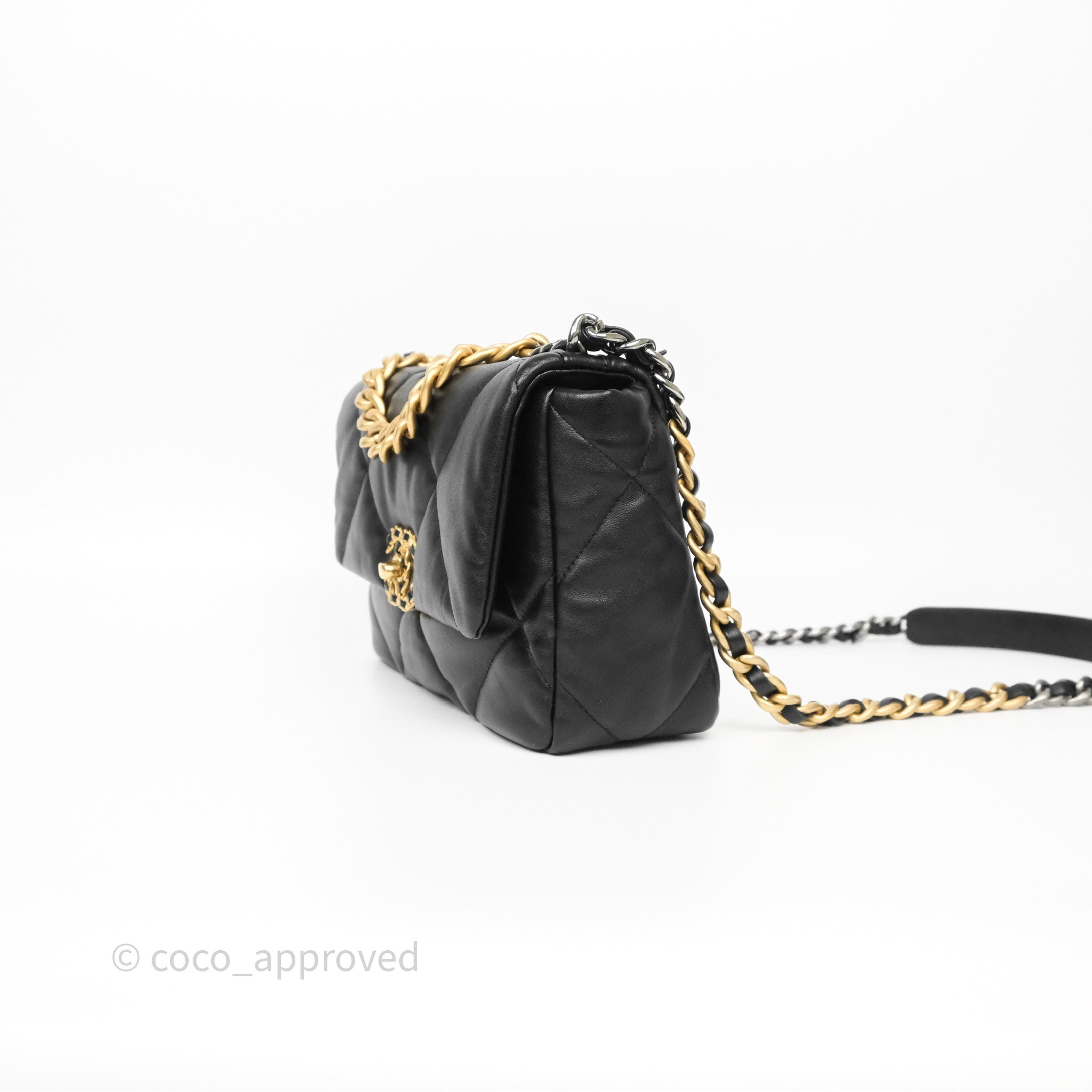 Chanel 19 Small Black Leather Flap Bag with Mixed Gold & Silver Hardware - Luxury Designer Handbag for Women, Perfect for Evening Events & Date Nights
