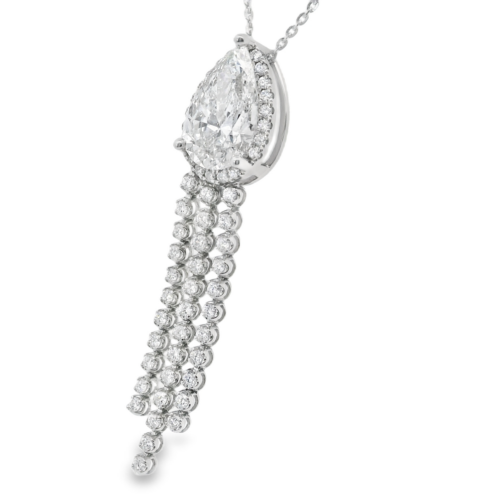 3ct Pear Halo Lab Diamond Pendant with Dangling Drop Diamonds - Elegant Necklace for Weddings, Anniversaries & Special Occasions