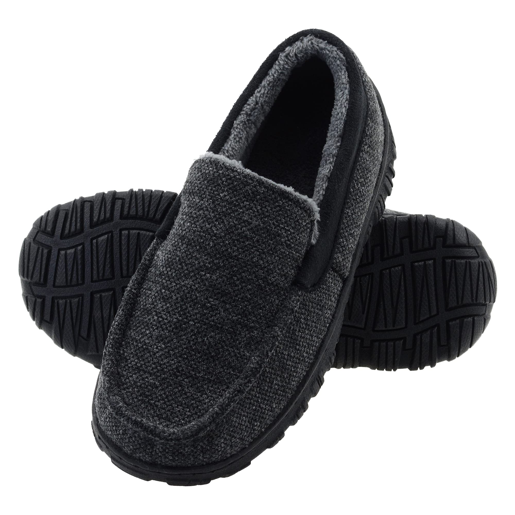 **Boys' Memory Foam Slippers - Non-Slip Rubber Sole Moccasin House Shoes for Indoor & Outdoor Use - Comfortable Kids' Slippers for Home, School & Playtime**