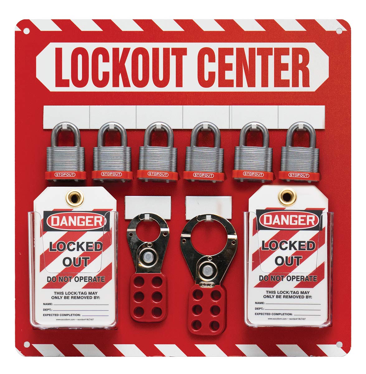 ACCUFORM SIGNS KST814 Lockout Store-Board with 6-Padlock Kit - 14x14 Inch Aluminum Safety Signboard (Red/White) for Workplace Safety & Equipment Lockout Procedures