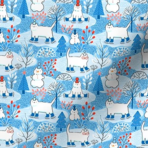 Cute Winter Cats Printed Satin Fabric Fat Quarter - Premium Spoonflower Fabric for Sewing, Lining, Apparel, Fashion Blankets & Home Decor - Perfect for DIY Crafts, Quilting, and Holiday Decorations