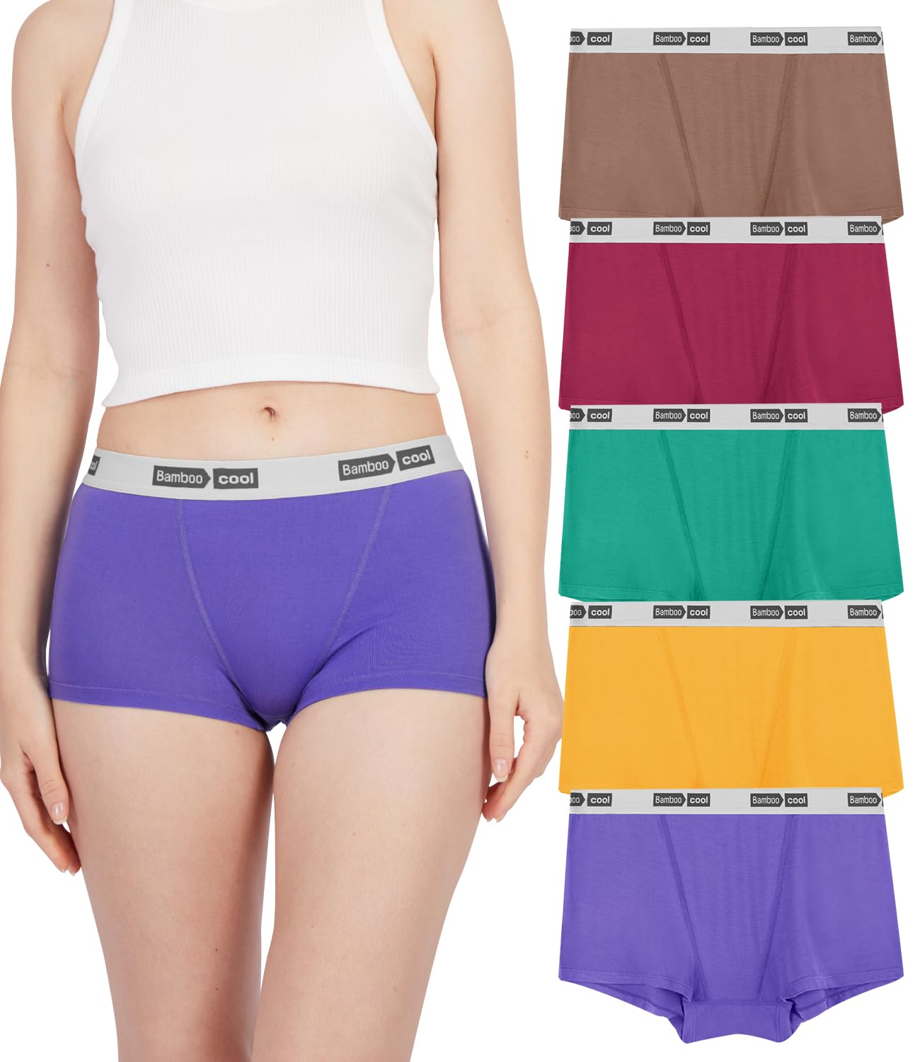 BAMBOO COOL Women's Bamboo Boxer Briefs - Soft Stretch Breathable Underwear | Comfortable Boy Short Panties for Everyday Wear & Yoga