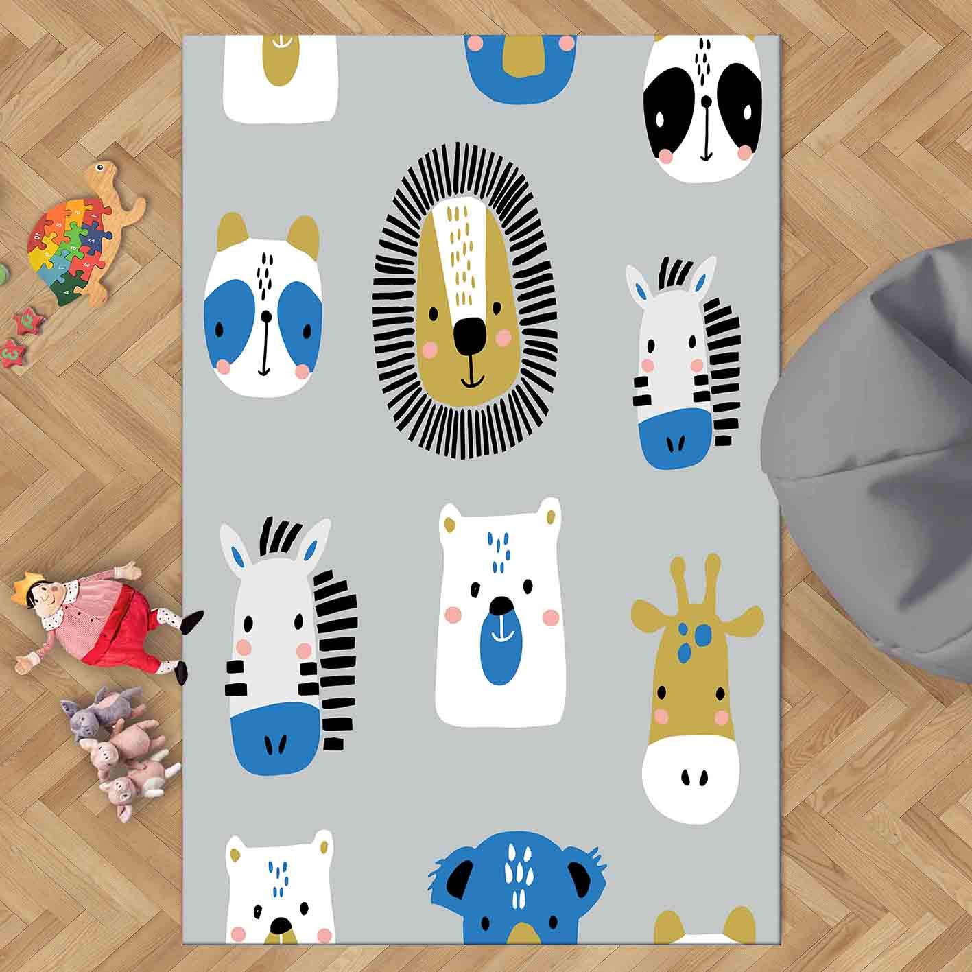 Scandinavian 3D Print Non-Slip Microfiber Kids Rug - Gray Floor Brown Lions Zoo Animals Design for Children's Room Decor & Play Area Mat | Perfect for Nursery, Playroom & Bedroom