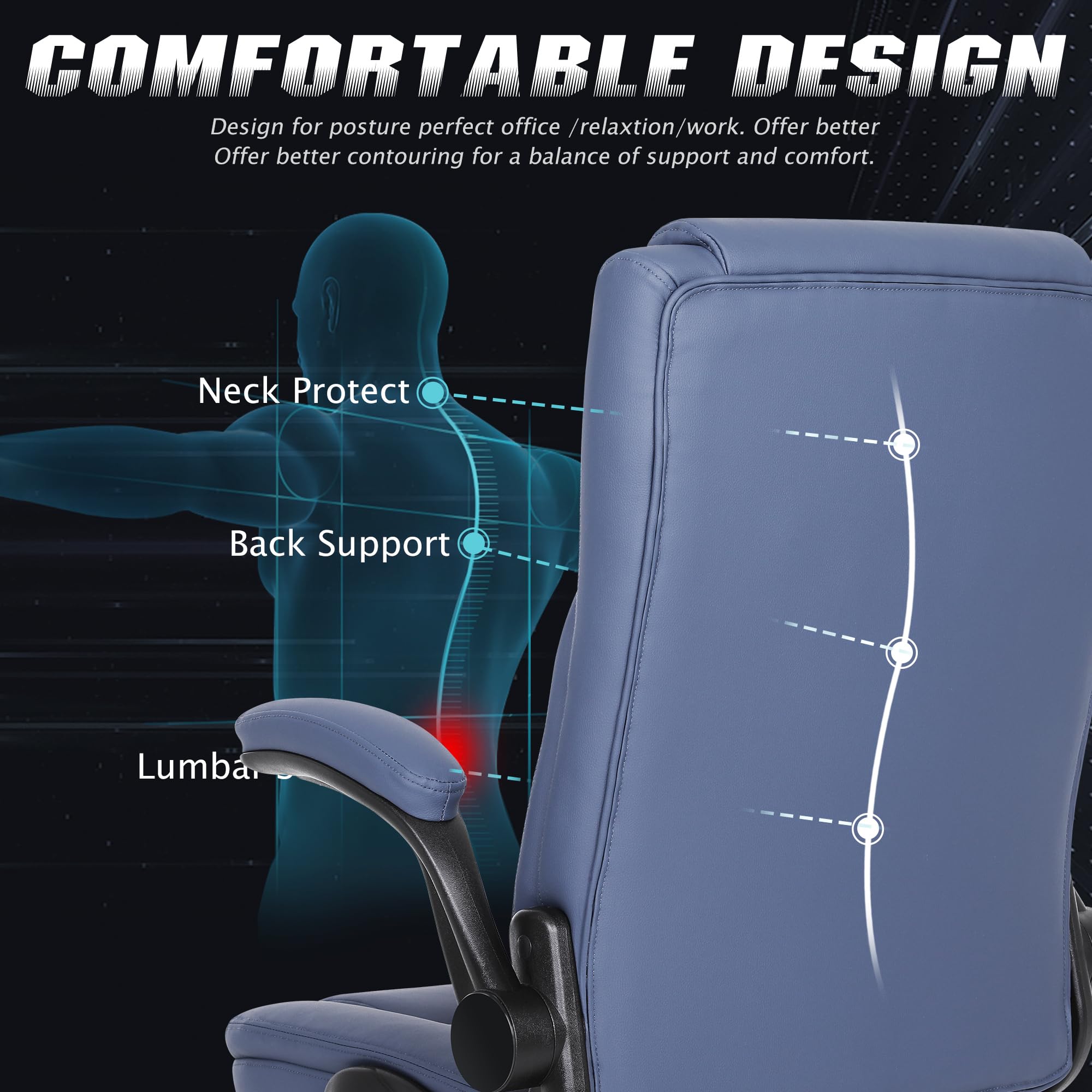 Premium Executive Office Chair - Big & Tall PU Leather Desk Chair with Flip-Up Armrests & Adjustable Height - Ergonomic High Back Computer Chair for Home Office, Gaming & Workspace Comfort