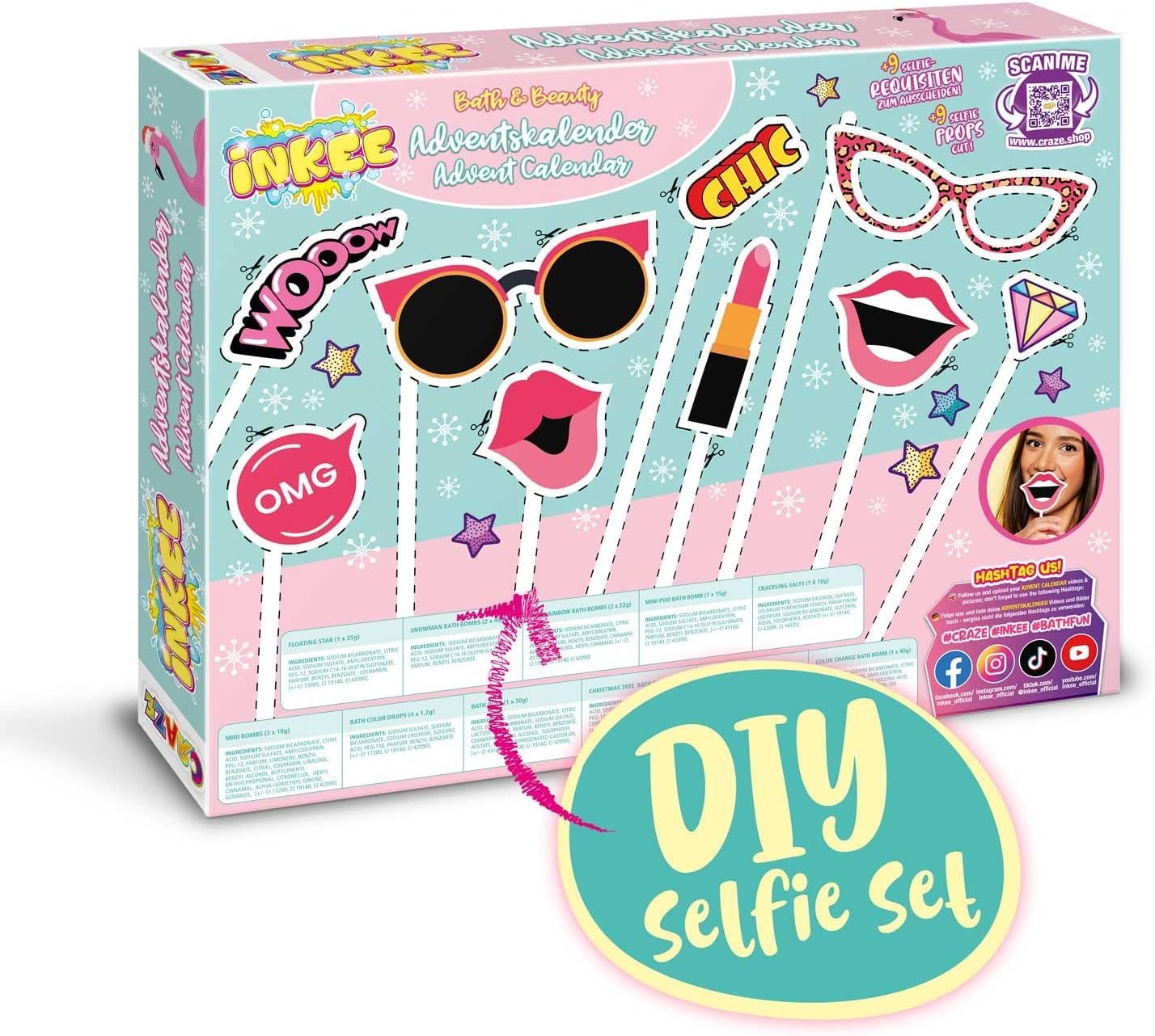 INKEE Advent Calendar with Toys for Kids - Christmas Countdown with Bath Bombs & Hair Accessories - Perfect Gift for Boys & Girls - Fun Holiday Surprises for December