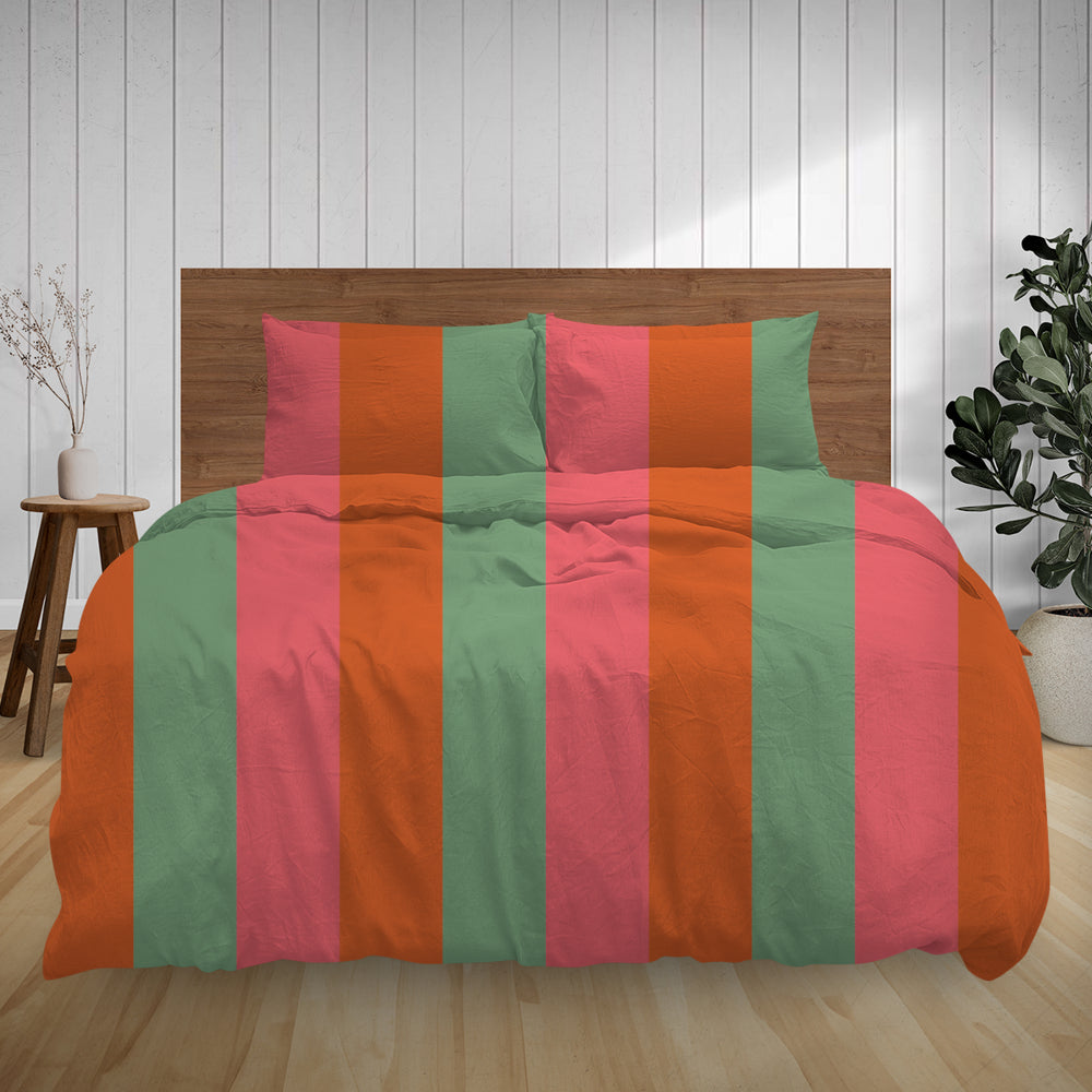 Printed Flannelette Duvet Cover Queen Size - Candy Stripe Pattern Soft Bedding Set for Cozy Winter Nights & Guest Room Decor