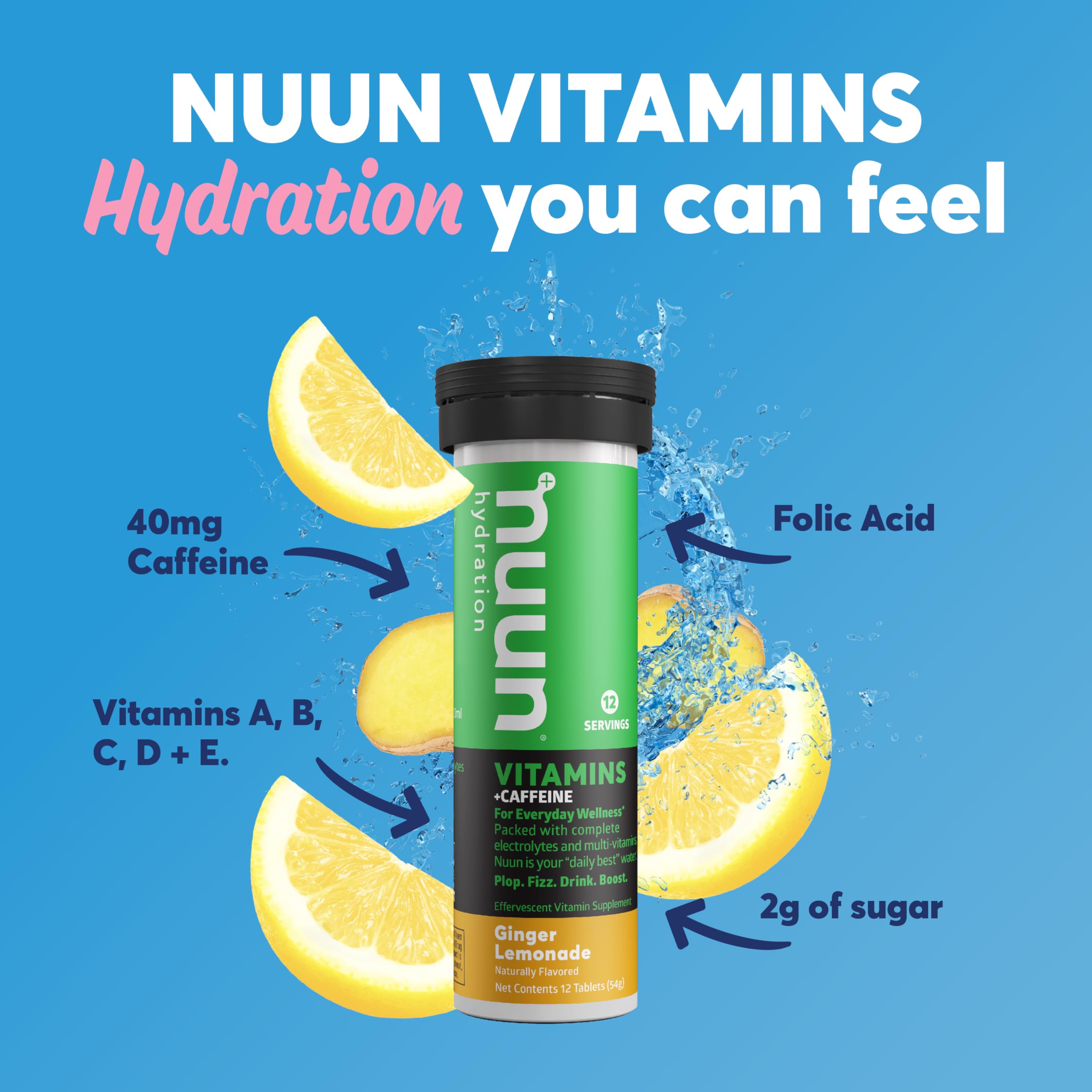 Nuun Vitamins + Caffeine Electrolyte Tablets - 8 Pack for Hydration & Energy Boost - Perfect for Workouts, Running, Hiking & Outdoor Activities