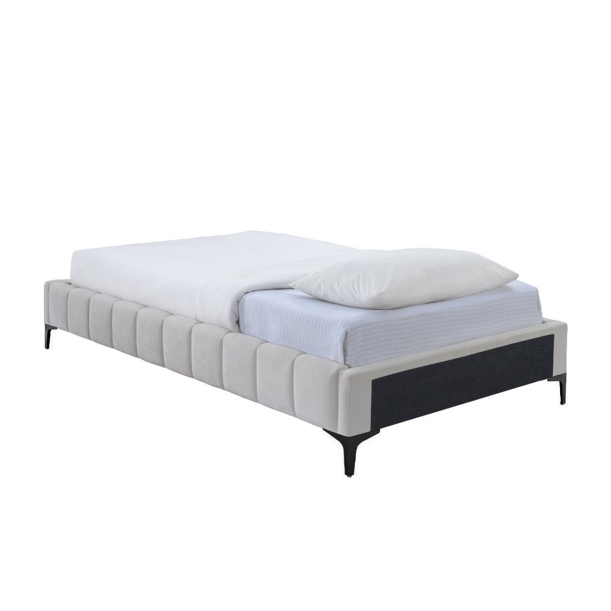 Georgia Fabric King Single Bed Frame - Sturdy & Stylish Platform Bed with Wooden Slats for Home, Bedroom, Guest Room, Dorm - Easy Assembly & Modern Design
