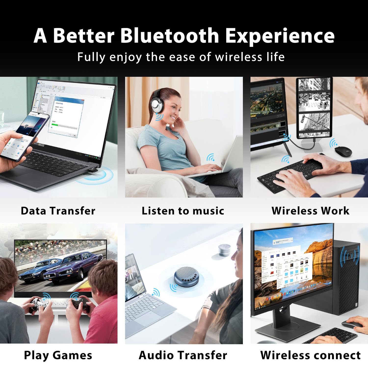 FesiGif USB Bluetooth 5.3 Adapter for PC - Mini Wireless Dongle Transmitter/Receiver for Laptops, Bluetooth Headphones, Keyboard & Mouse - Plug & Play for Home Office, Gaming & Streaming