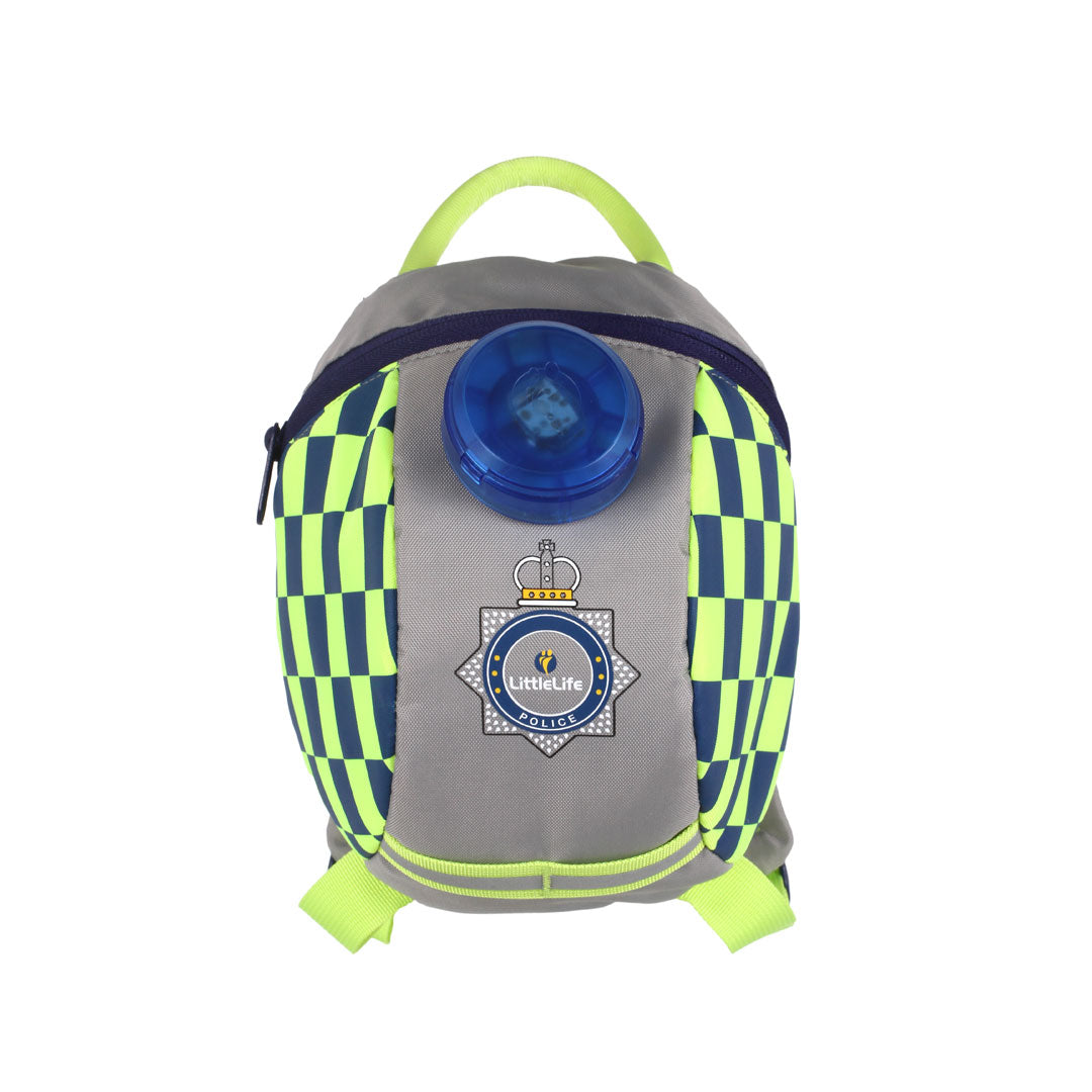 LittleLife Police Toddler Backpack with Safety Rein & LED Flashing Light - Adjustable Kids Walking Harness for Daycare, Travel & Outdoor Adventures