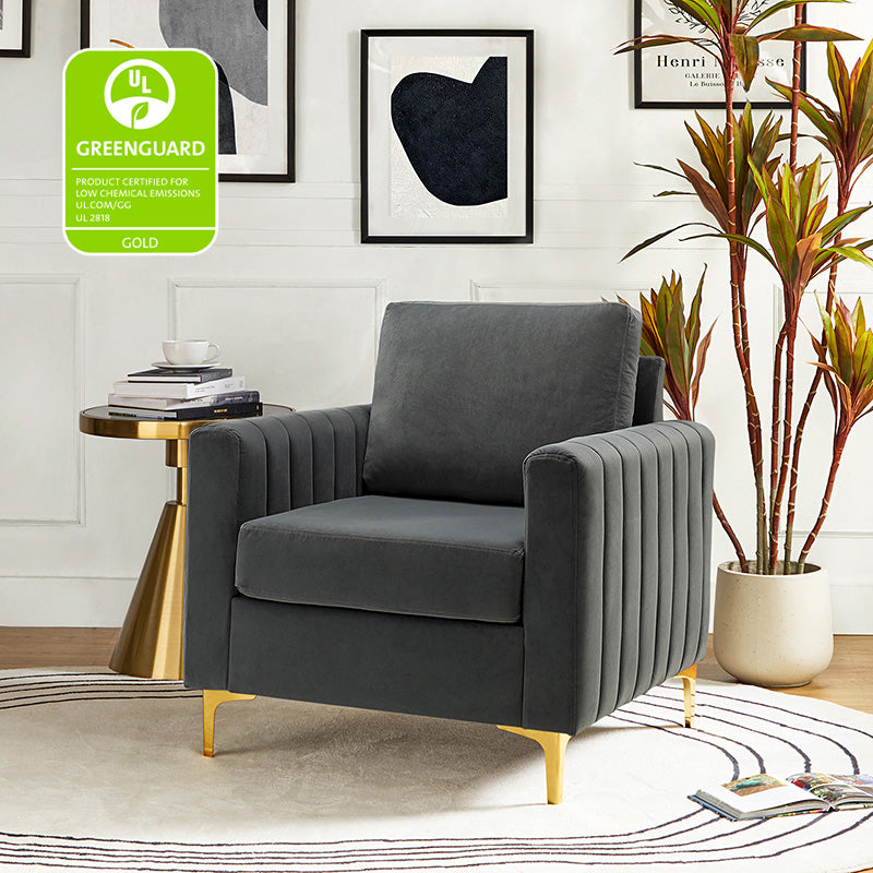 Luxury Didyme Velvet Club Armchair - Modern Accent Chair for Living Room, Bedroom & Office - Plush Upholstered Lounge Chair with Sturdy Wooden Legs - Perfect for Reading Nook, Home Theater & Cozy Spaces