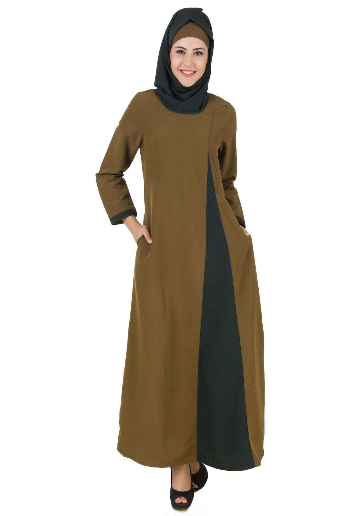 Elegant Olive & Dark Green Kashibo Abaya - Modest Muslim Dress for Women - Perfect for Prayer, Eid, and Special Occasions
