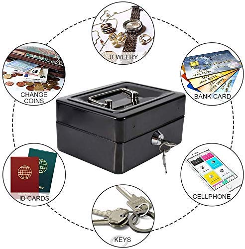 Krivon 6-Inch Small Portable Steel Cash Safe Box with Key Lock - Secure Money, Coin & Petty Cash Storage - Home, Office, Retail Use (Multiple Colors)