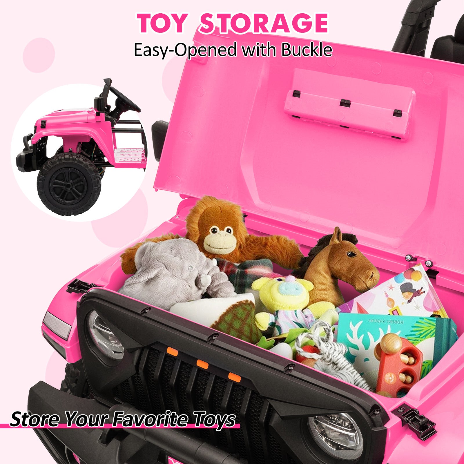 GARVEE 24V 4WD Kids Electric Ride On Car with Remote Control - 2 Seater Adjustable Footwell Truck, 3 Speed Modes, LED Lights & Bluetooth (Pink) | Perfect for Birthday Gifts, Outdoor Play & Family Fun
