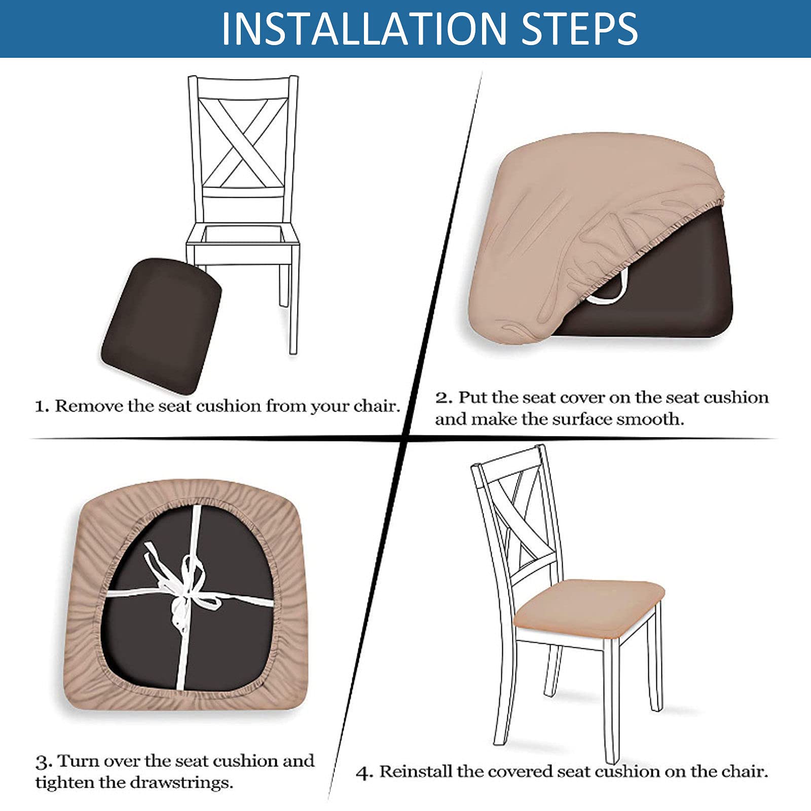 Stretch Dining Chair Covers - Set of 4, Washable Spandex Seat Protectors for Dining & Living Room