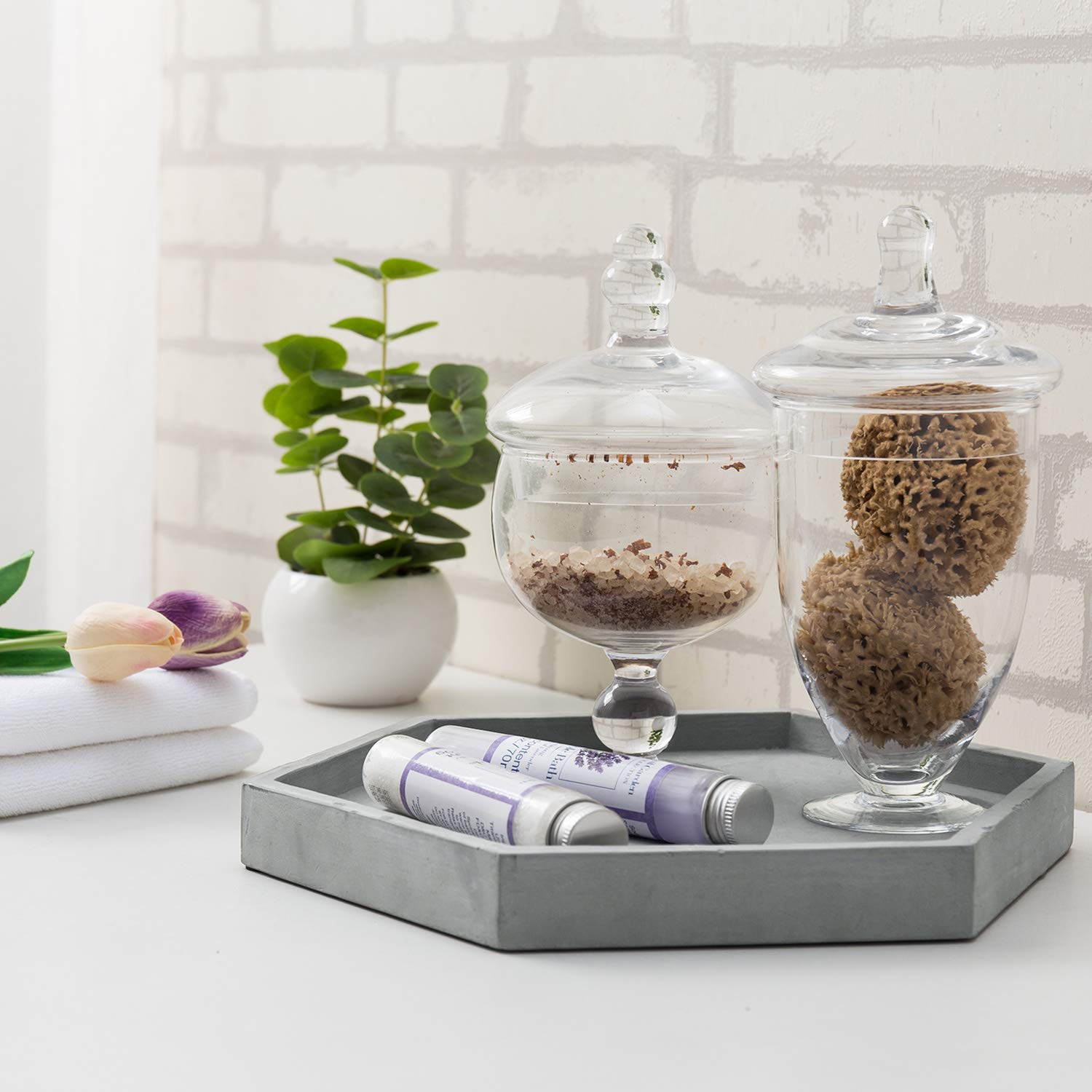 MyGift Modern Gray Concrete Hexagonal Bathroom Vanity Tray - Stylish Organizer for Jewelry, Perfume & Cosmetics | Perfect for Countertop Decor, Bathroom Storage & Gift Ideas
