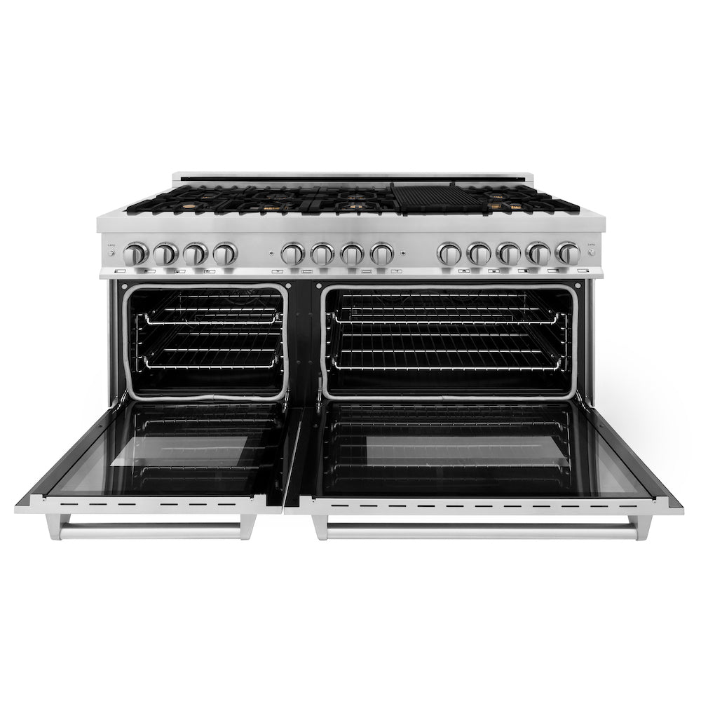 ZLINE 60-Inch 7.4 cu. ft. Stainless Steel Dual Fuel Range with Gas Cooktop & 2 Electric Convection Ovens - 8 Brass Burners (RA BR 60) for Professional Home Kitchen & Gourmet Cooking
