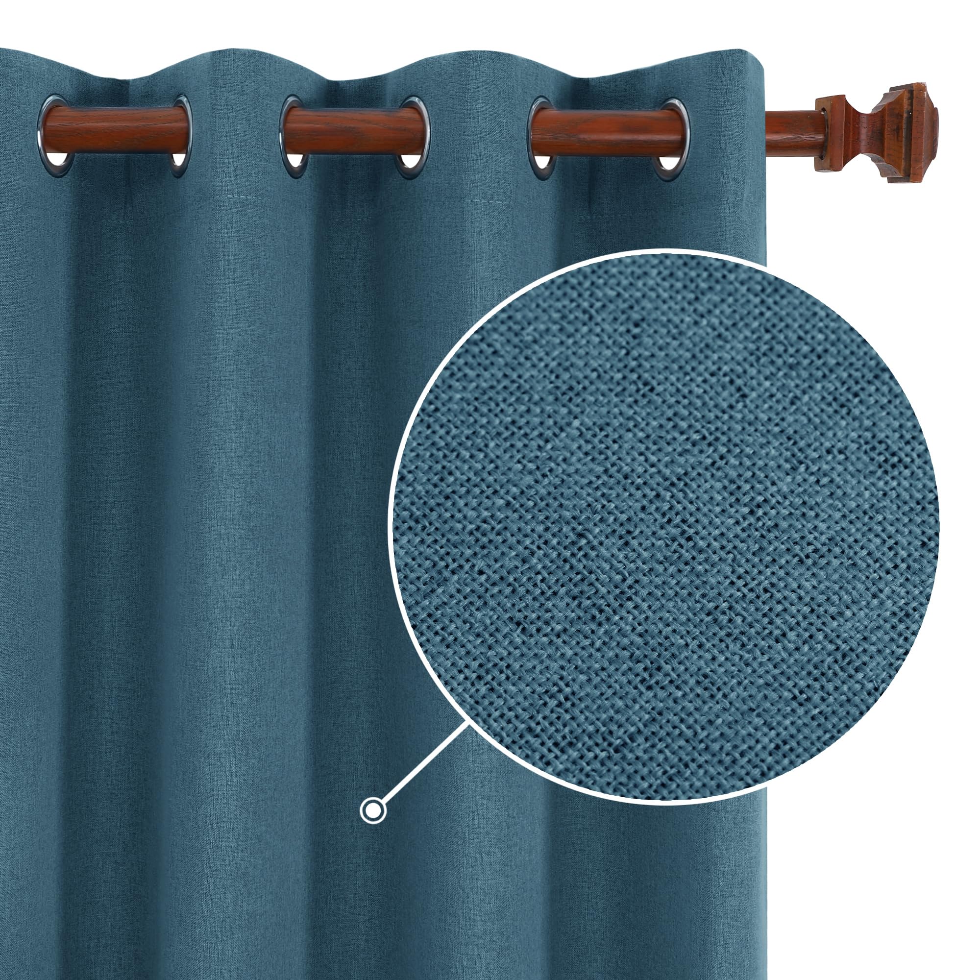 Deconovo Blackout Curtains - 100% Room Darkening Linen Drapes with Grommets for Bedroom, Living Room & Nursery (Aegean Blue, 52x108 Inches, 2 Panels) - Perfect for Light Sleepers, Home Theater & Shift Workers