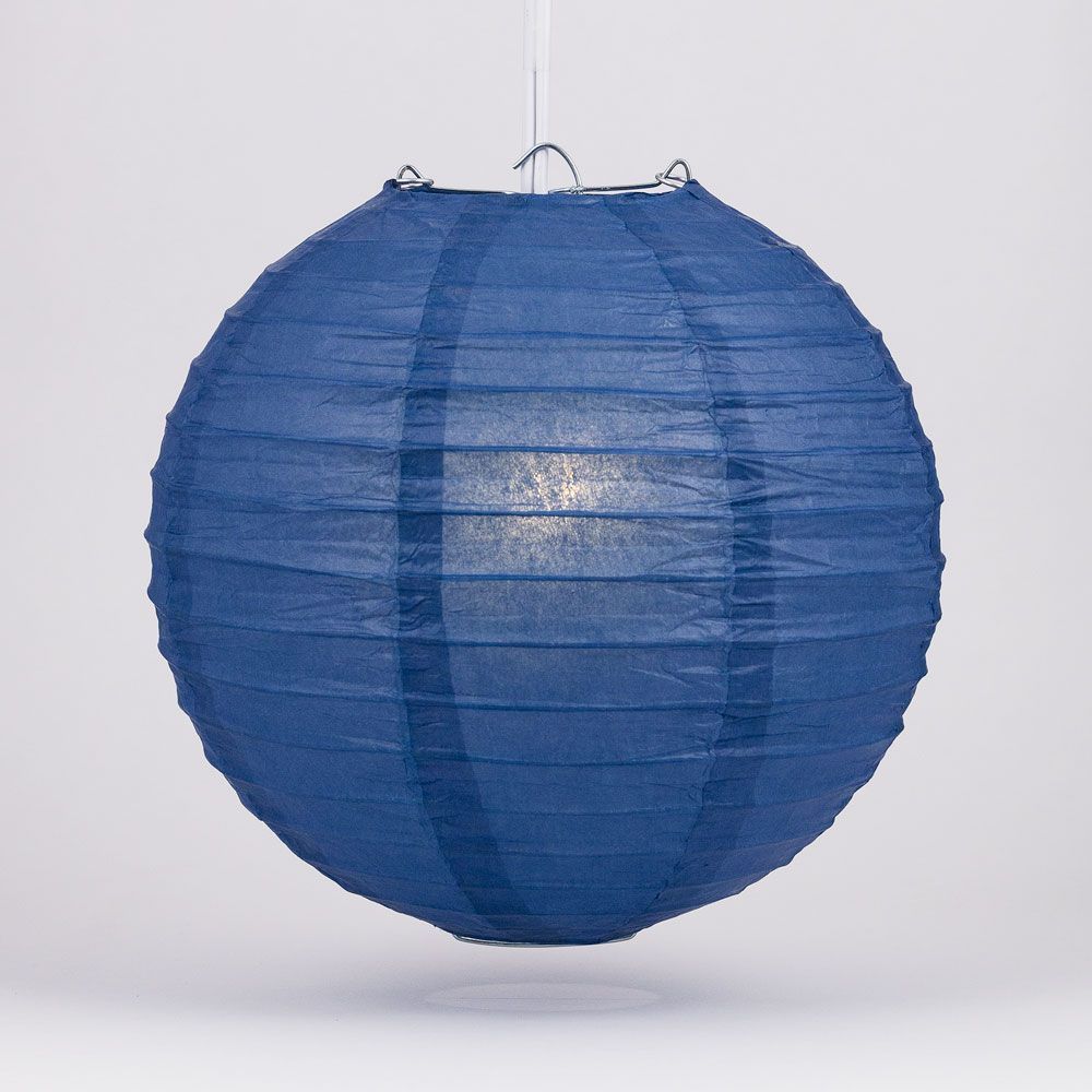 24 Pack Navy Blue Round Paper Lanterns with Even Ribbing - Chinese Style Hanging Decor for Weddings, Parties, Home & Garden Decorations - Perfect for Asian Themed Events, Baby Showers and Festivals