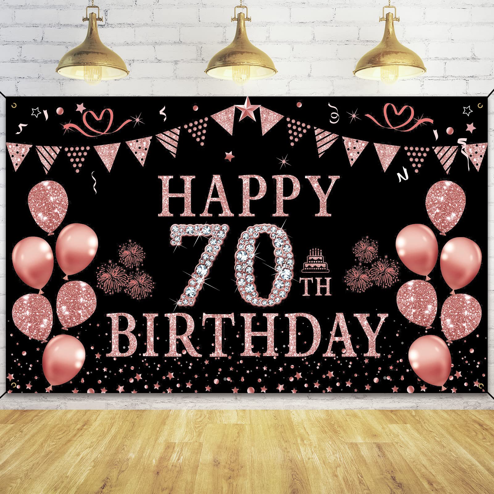 Rose Gold 70th Birthday Banner Backdrop - 5.9x3.6ft Photography Background for Women's 70th Birthday Party Decorations | Perfect for Milestone Celebrations, Photo Booths & Family Gatherings