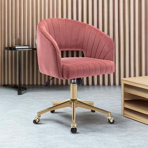 Velvet Office Desk Chair - Modern Adjustable Ergonomic Home Office Chair with Wheels & Swivel Base, Comfortable Vanity Chair for Bedroom, Study, or Workspace (Bean Paste Red) - Perfect for Home Offices, Gaming Setups & Makeup Vanities