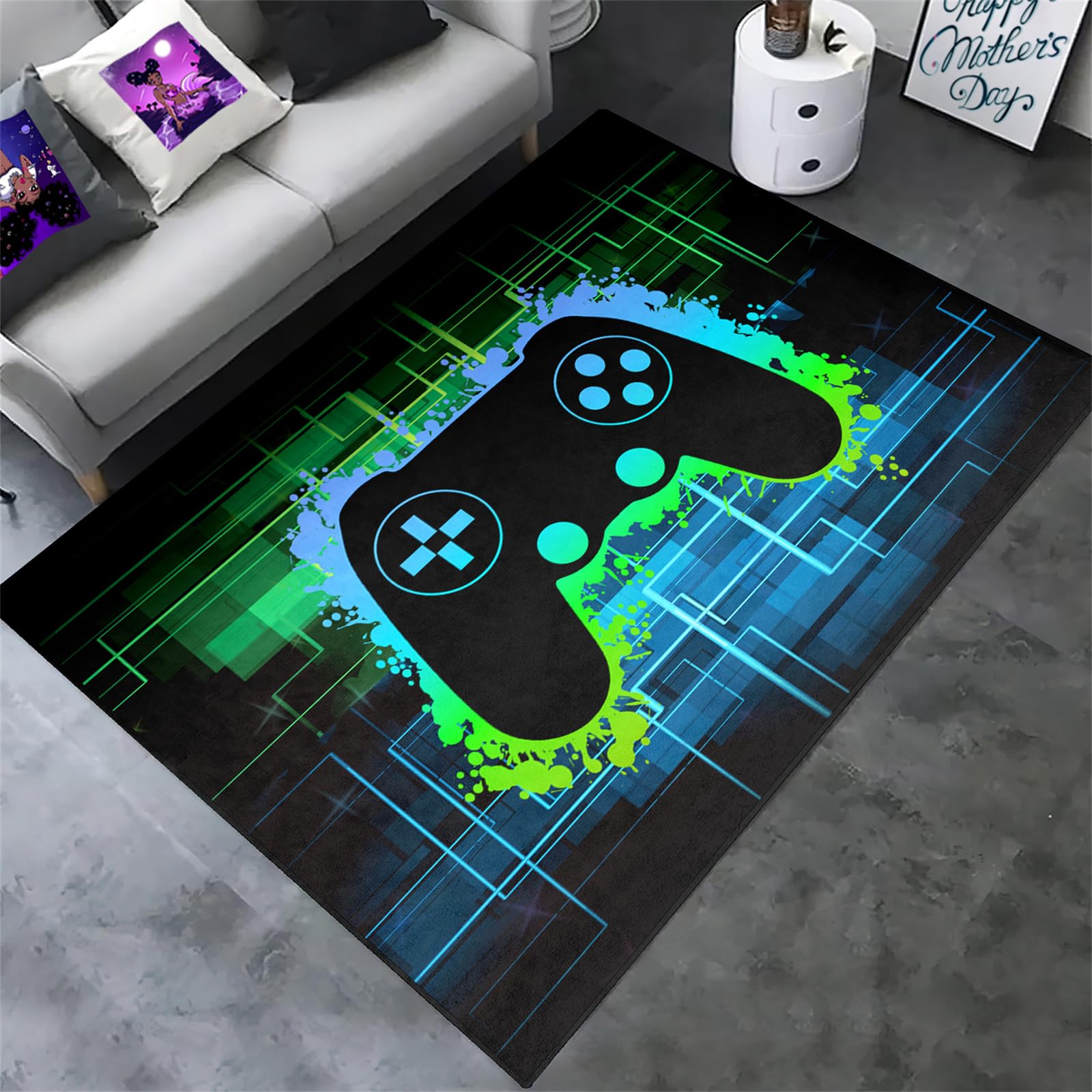 2'×3' Gamer Rug for Boys Room - Soft Video Game Themed Carpet for Gaming Room Decor, Playroom & Teen Bedroom - Perfect for Gaming Spaces, Esports Setup & Kids Play Area