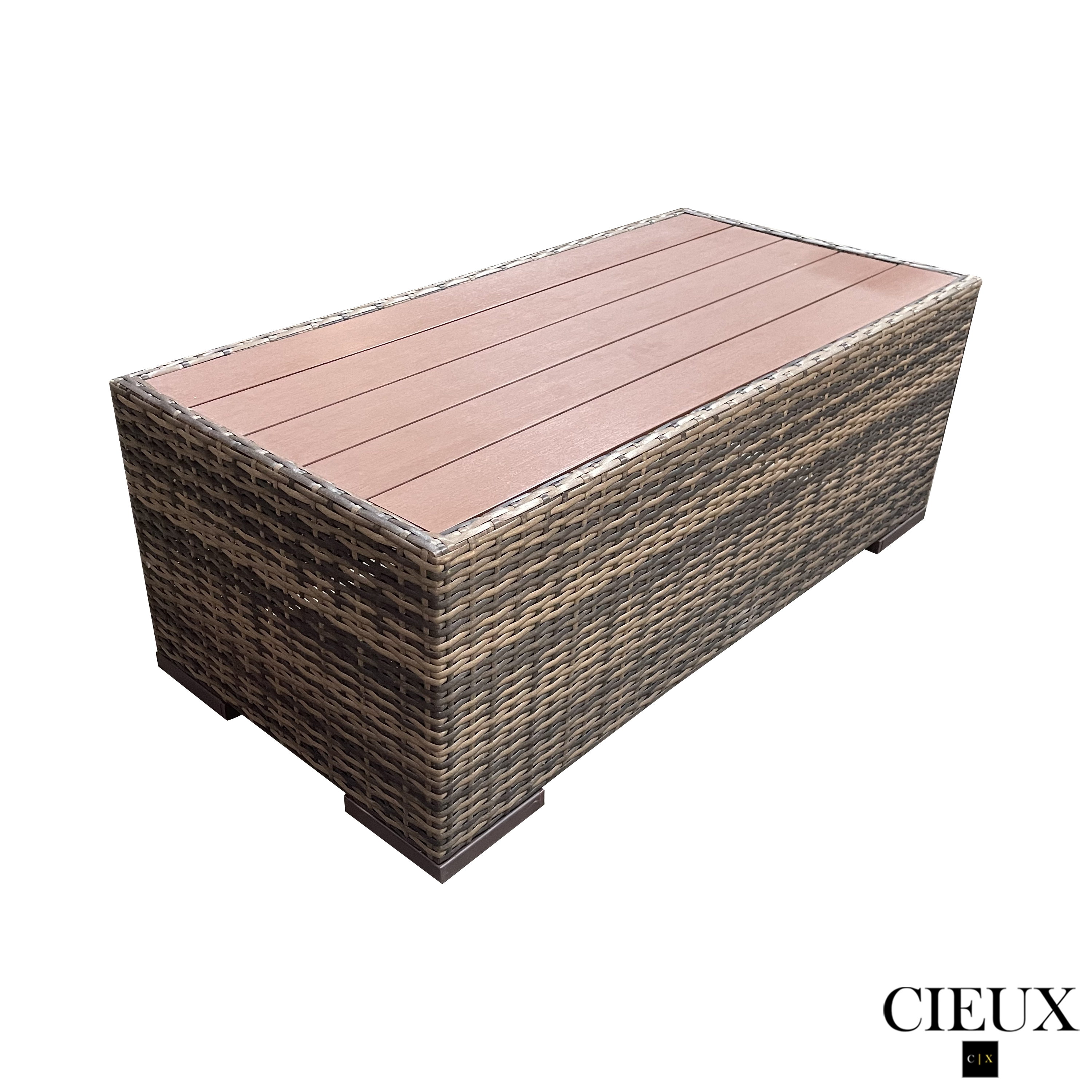 Brown Valence Outdoor Patio Wicker Rectangular Coffee Table - Weather-Resistant Rattan Furniture for Garden, Poolside & Backyard Decor