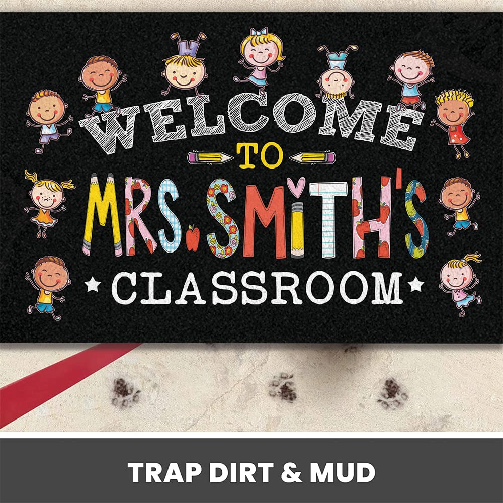 NAZENTI Personalized Teacher Rug - Custom Welcome Mat for Classroom & Kindergarten - Non-Slip Black Door Mat for Schools & Daycare Centers