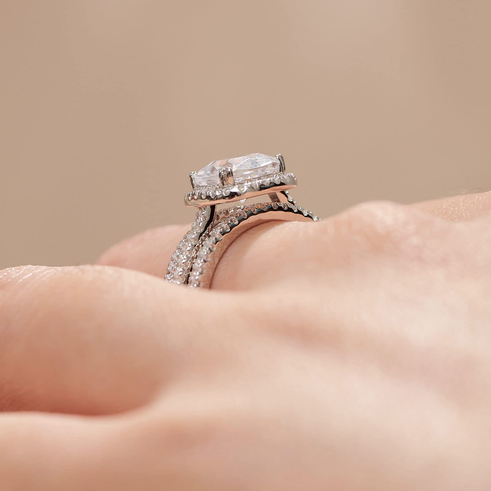 2.66CT Cushion Halo CZ Wedding Engagement Ring Set for Women - 925 Sterling Silver Bridal Promise Ring Enhancer - Size 4-12 - Perfect for Proposals, Anniversaries & Special Occasions