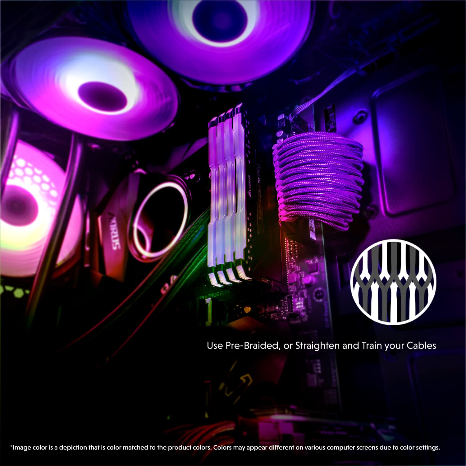 LINKUP - AVA 50cm EPS 4 Pin CPU ATX Motherboard PSU Power Supply Braided Sleeved Custom Mod PC Extension Cable with Combs | Strong & Stiff Design | Single Pack | 500mm - Purple | Perfect for Gaming PC Builds, Custom Cable Management, and Computer Upgrades