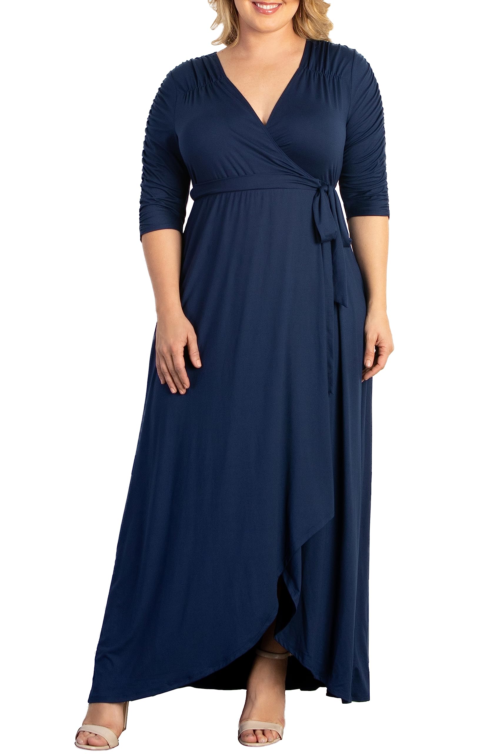 Kiyonna Plus Size Meadow Dream Maxi Dress - Women's Flattering Long Wrap Dress for Wedding Guest, Cocktail Party, Office Work & Casual Outings | Perfect for Special Occasions & Everyday Elegance