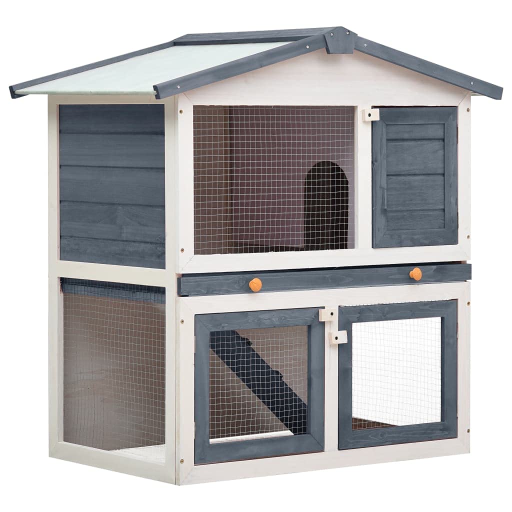 Premium Rabbit Hutch for Small Animals - Guinea Pig Cage, Bunny House with Run, Indoor & Outdoor Wooden Pet Enclosure, 3 Doors, Gray - Perfect for Backyard, Garden, or Home Use