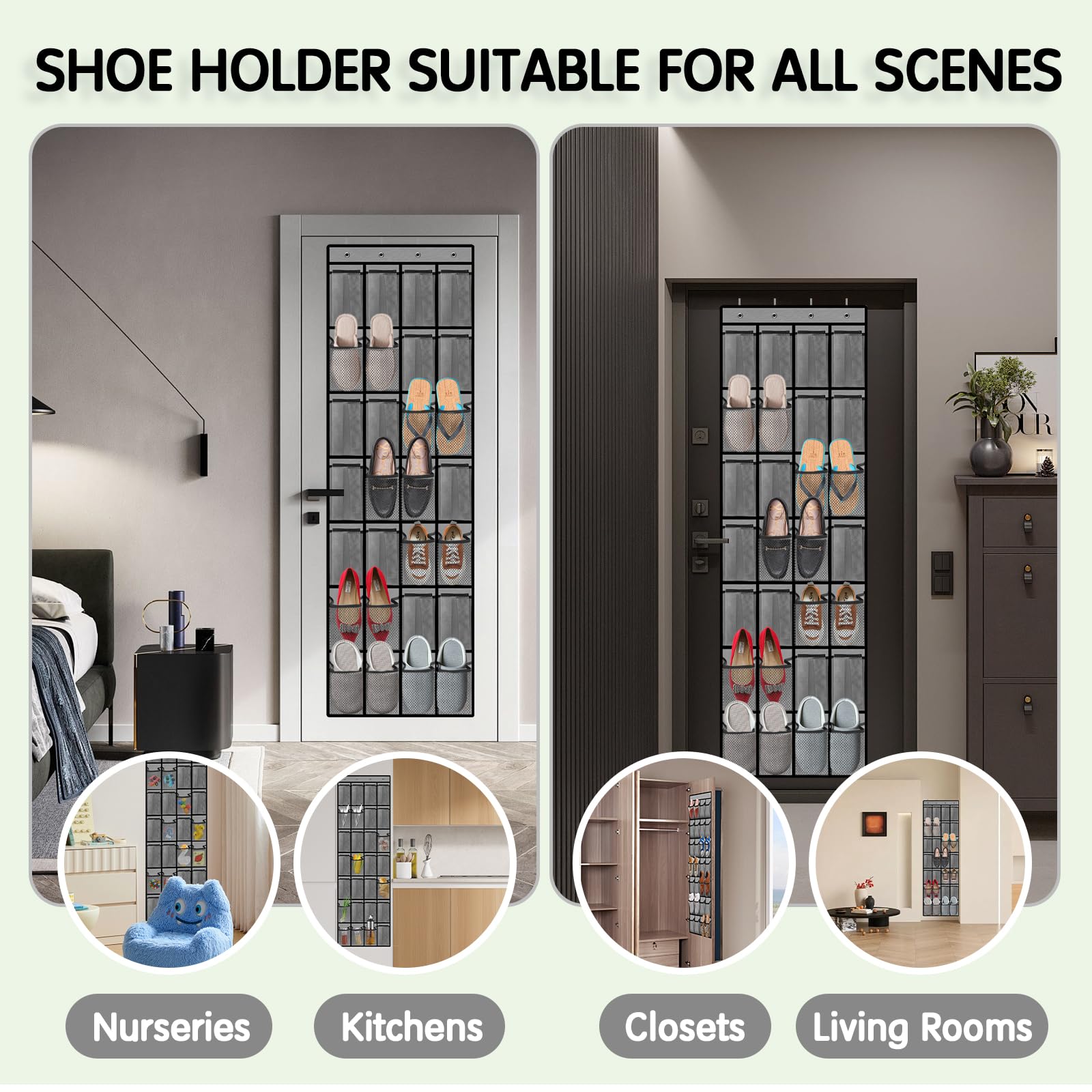 28-Pocket Breathable Mesh Over-the-Door Shoe Organizer for Men & Women - Space Saving Closet Storage Solution for Sneakers, Sandals & Boots (Gray) - Perfect for Bedrooms, Dorms & Entryways