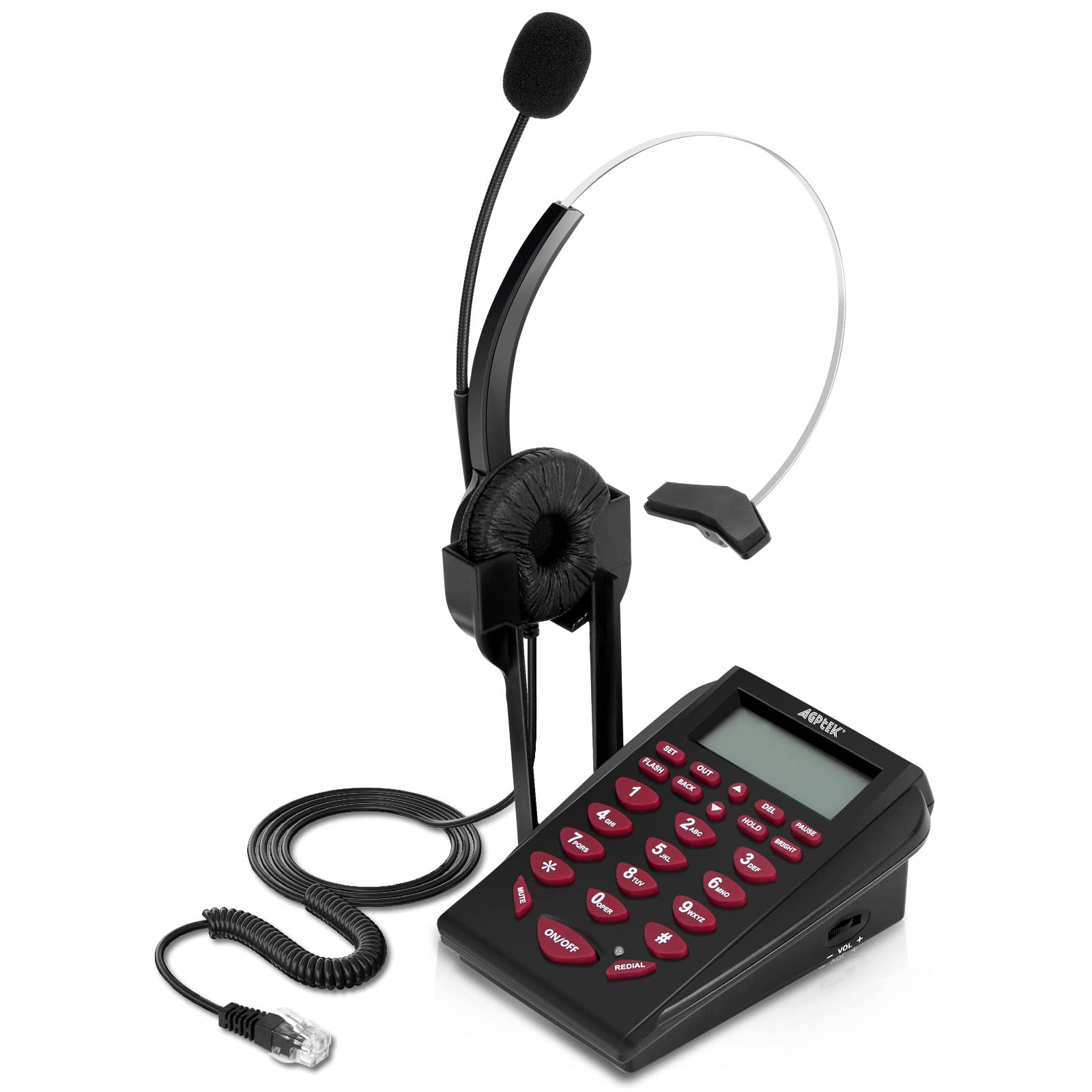 AGPtEK Corded Telephone with Headset & Dialpad for Home, Call Center & Office - Noise Cancelling Phone for Clear Calls | Ideal for Business, Customer Service & Remote Work