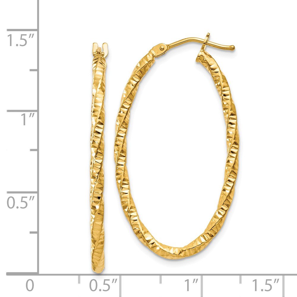 14K Yellow Gold Textured Oval Hoop Earrings for Women - 15mm x 2mm Lightweight Dainty Everyday Jewelry - Perfect for Work, Date Night & Special Occasions