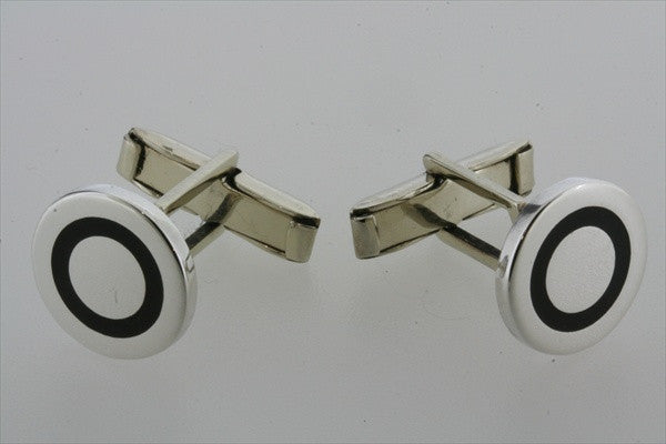 Sterling Silver Round Black Ring Cufflinks for Men - Elegant Dress Accessories for Weddings, Business & Formal Events