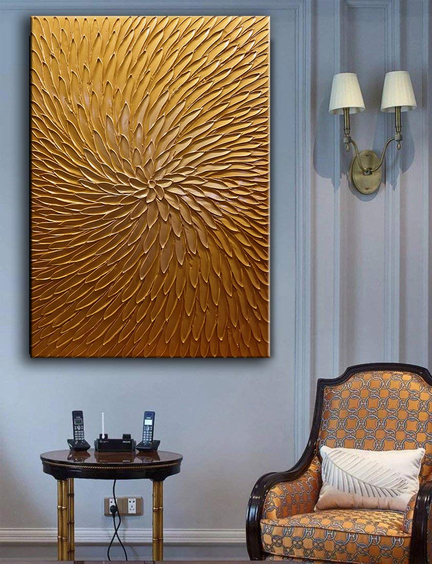 YaSheng Art - 24x36 Inch Large Abstract Oil Painting on Canvas, Metallic Gold Gradient Modern Wall Art for Living Room & Bedroom | Ready to Hang Home Decor | Perfect for Contemporary Spaces, Office & Dining Room