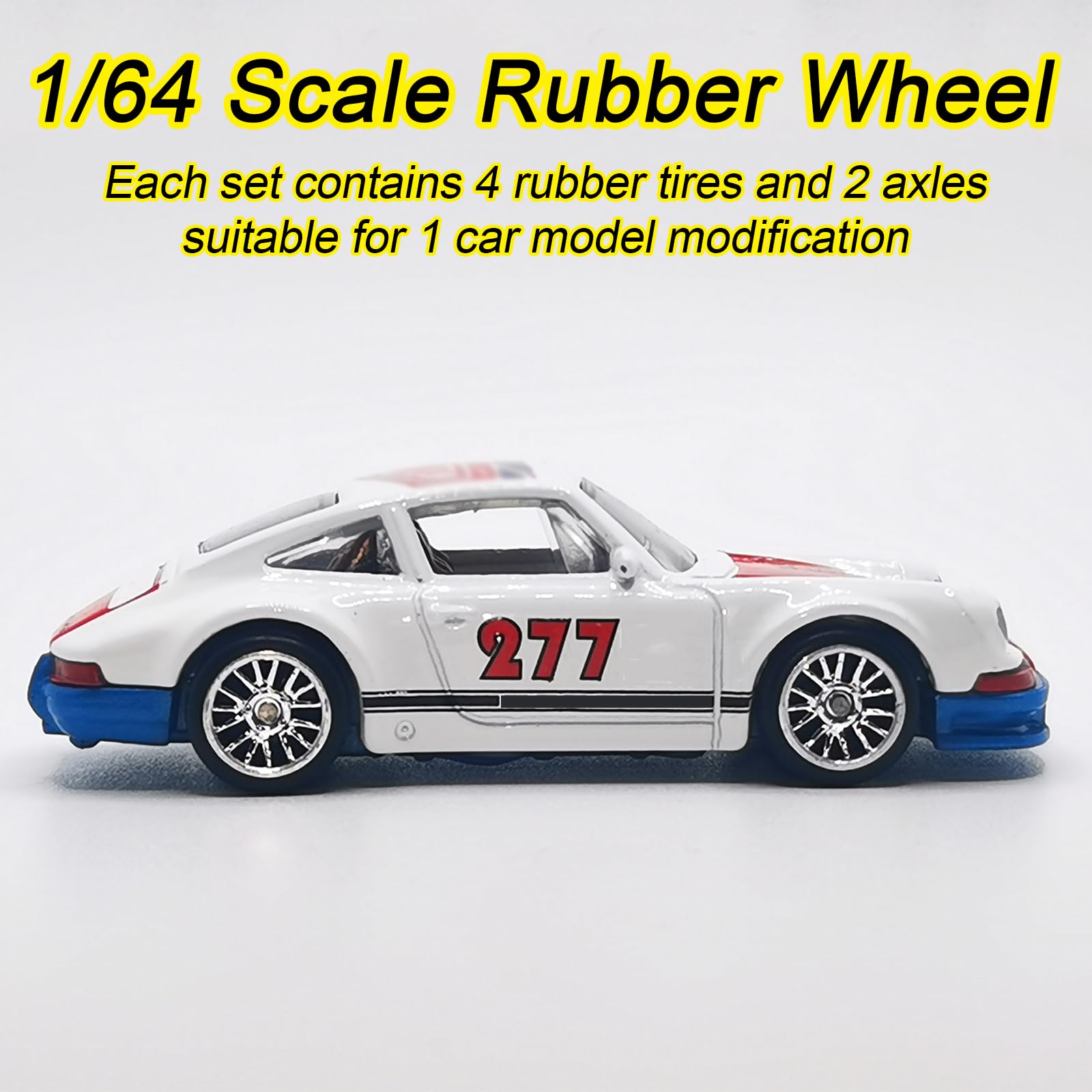 1/64 Scale Wheels and Tires Kit - 16 Set Chrome Plated Silver Alloy Rims with Rubber Tires for Diecast Model Cars - Perfect for Customizing 1/64 Scale Car Collections, Display Cases, and Diorama Scenes