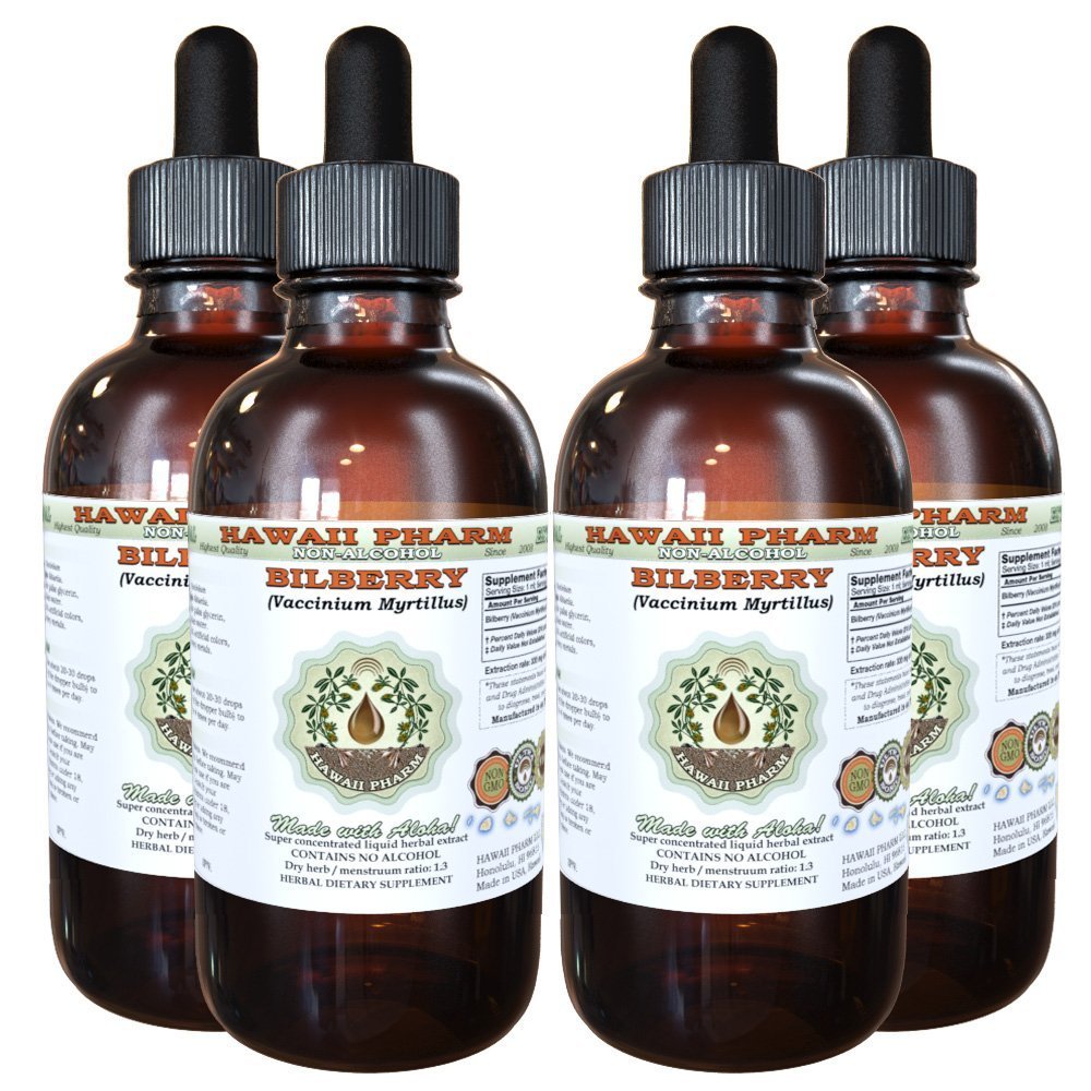 Organic Bilberry Extract Alcohol-Free - Vaccinium Myrtillus Glycerite Herbal Supplement for Eye Health & Circulation - 4x4 oz Bottles - Perfect for Smoothies, Teas & Natural Wellness Routines
