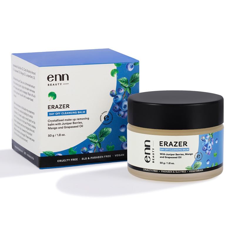 Enn Beauty Erazer Makeup Remover Cleansing Balm - 100% Vegan & Cruelty Free, Infused with Juniper Berries & Mango Extract for Deep Cleansing, Removes Waterproof Makeup & Excess Oil, Hydrates & Nourishes Skin - Perfect for Daily Skincare & Travel (50g)