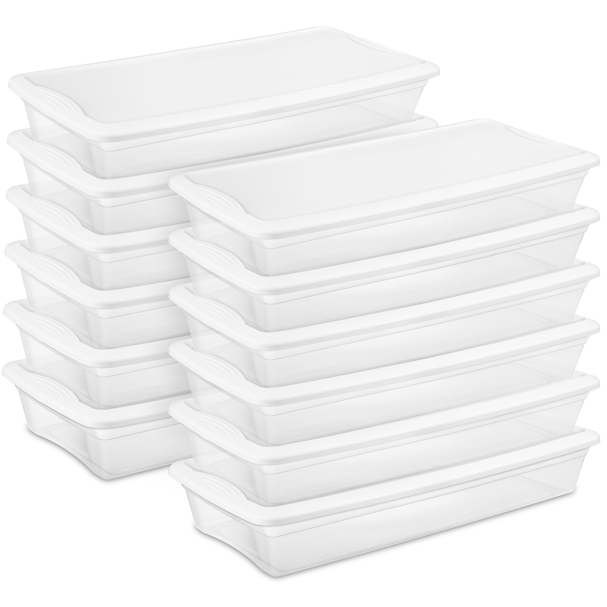 Sterilite 12-Pack Clear Plastic Under Bed Storage Boxes with Snap-On Lids - 41 Quart Stackable Bins for Clothes, Shoes & Seasonal Items - Perfect for Bedroom, Closet & Home Organization