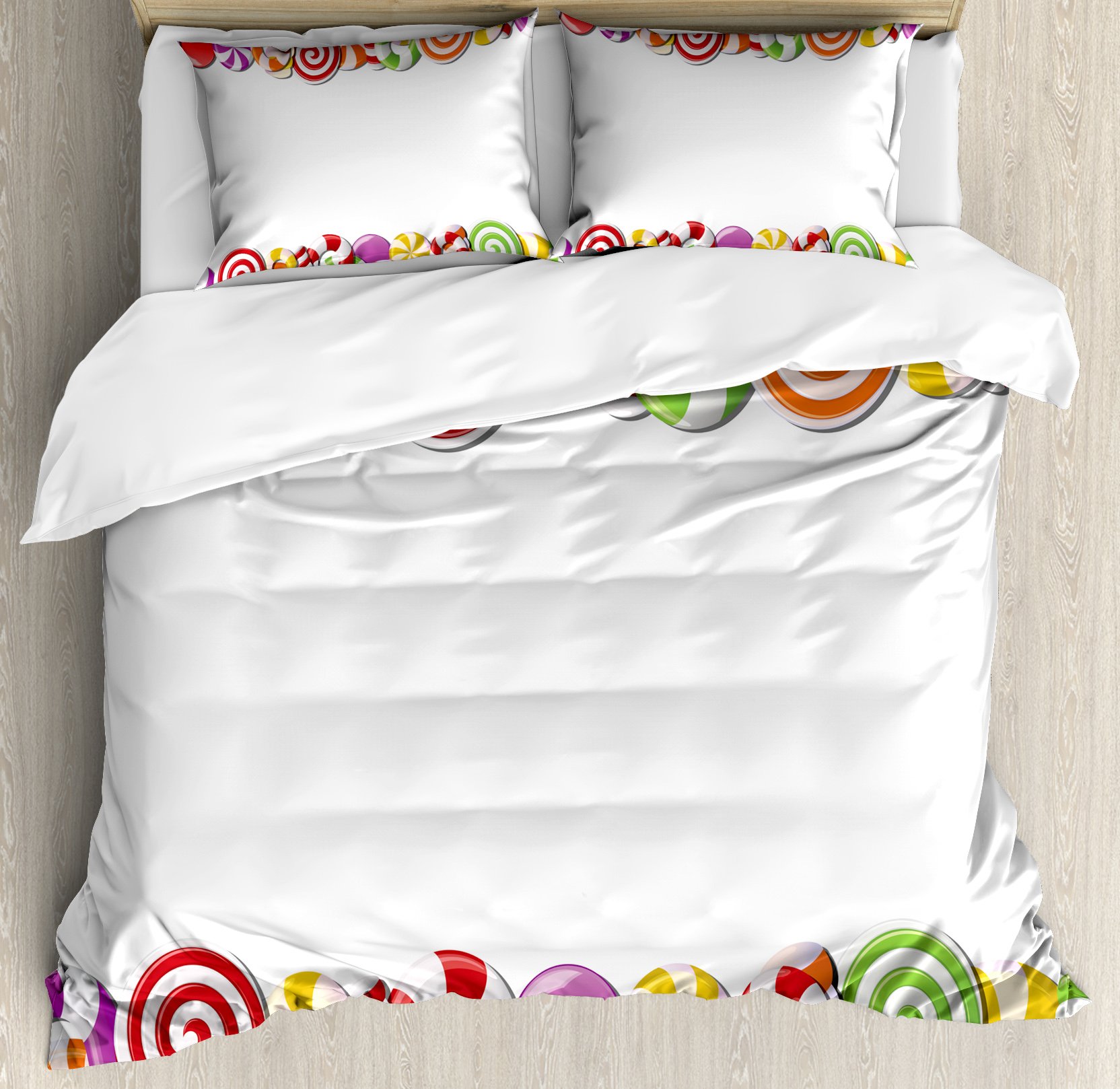 Ambesonne Candy Cane Duvet Cover Set - Colorful Holiday Cartoon Snacks Print 3-Piece Queen Size Bedding with 2 Pillow Shams | Christmas Decor, Kids Room, Festive Bedroom Makeover