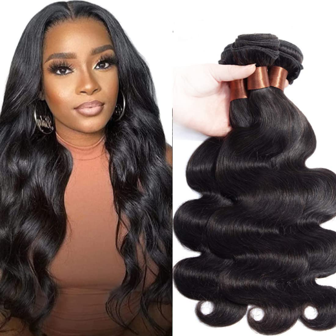 20 22 24 Inch Brazilian Virgin Human Hair Bundles - Unprocessed Remy Body Wave Weave Extensions in Natural Black | Perfect for Salon Styling, Everyday Wear & Special Occasions
