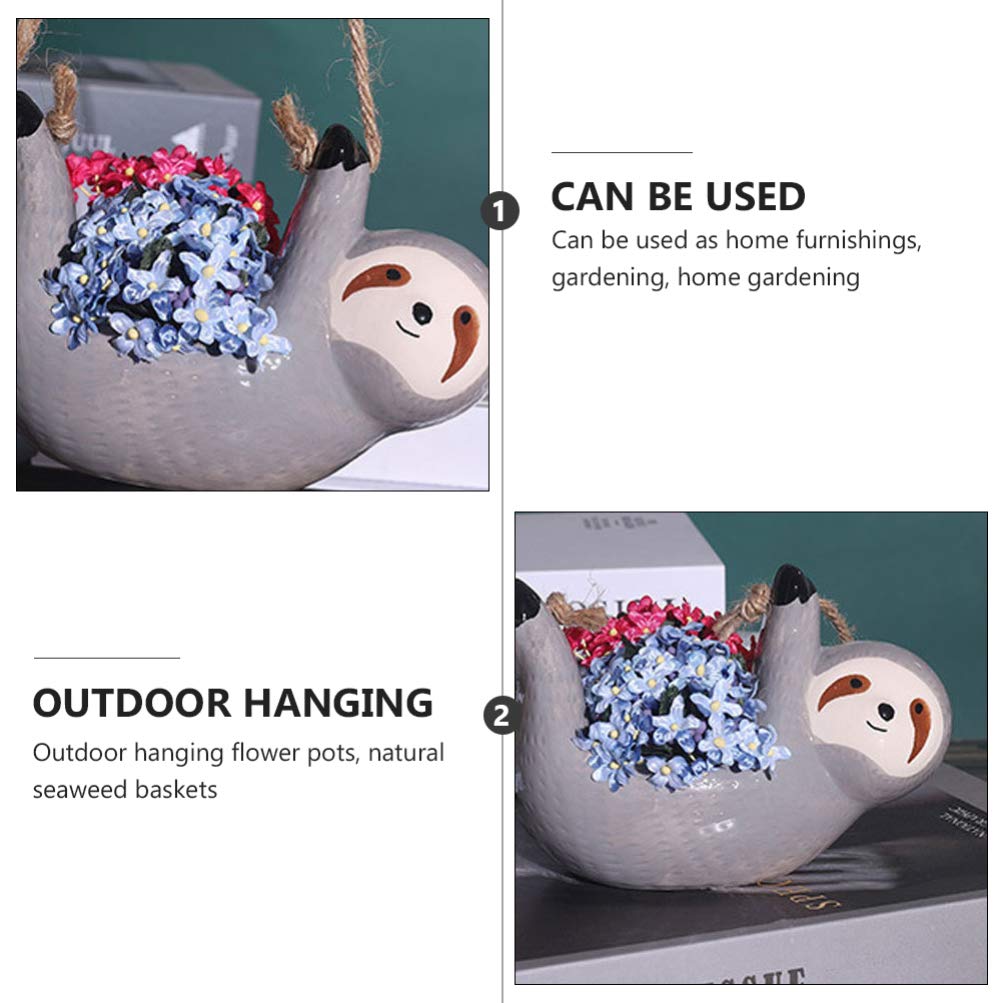 DOITOOL 2PCS Ceramic Hanging Sloth Planter Pot - Cute Succulent & Cactus Flower Pot for Indoor & Outdoor Plants (16 X 10CM) - Perfect for Home Decor, Garden, Balcony, and Office Plant Display
