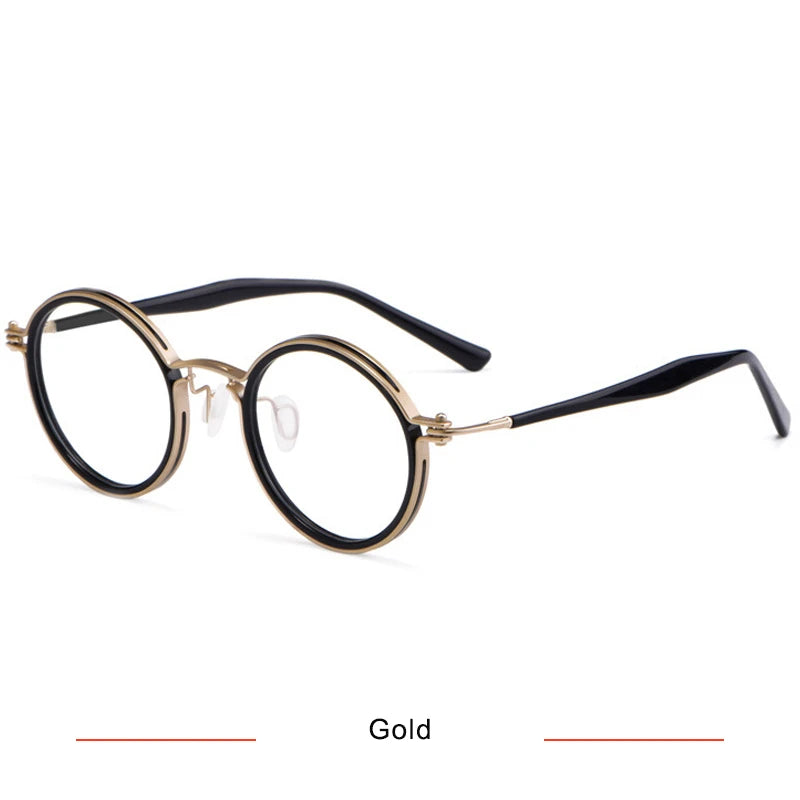 Brightzone Unisex Full Rim Round Acetate Titanium Eyeglasses 75820 - Stylish Lightweight Glasses for Men & Women - Perfect for Reading, Work, and Everyday Wear